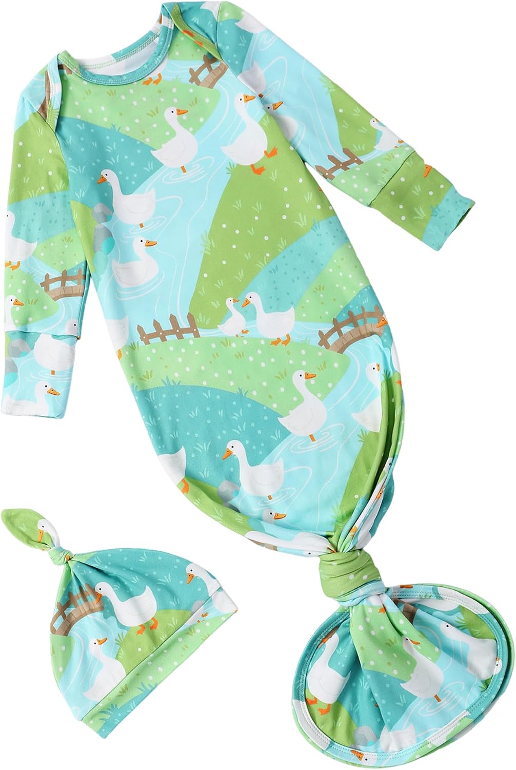 PATPAT Baby Sleeper Gown with Hat for Newborn, Knotted Baby Gown with Fold-Over Mittens for Infant Girl Boy Home Coming Gift