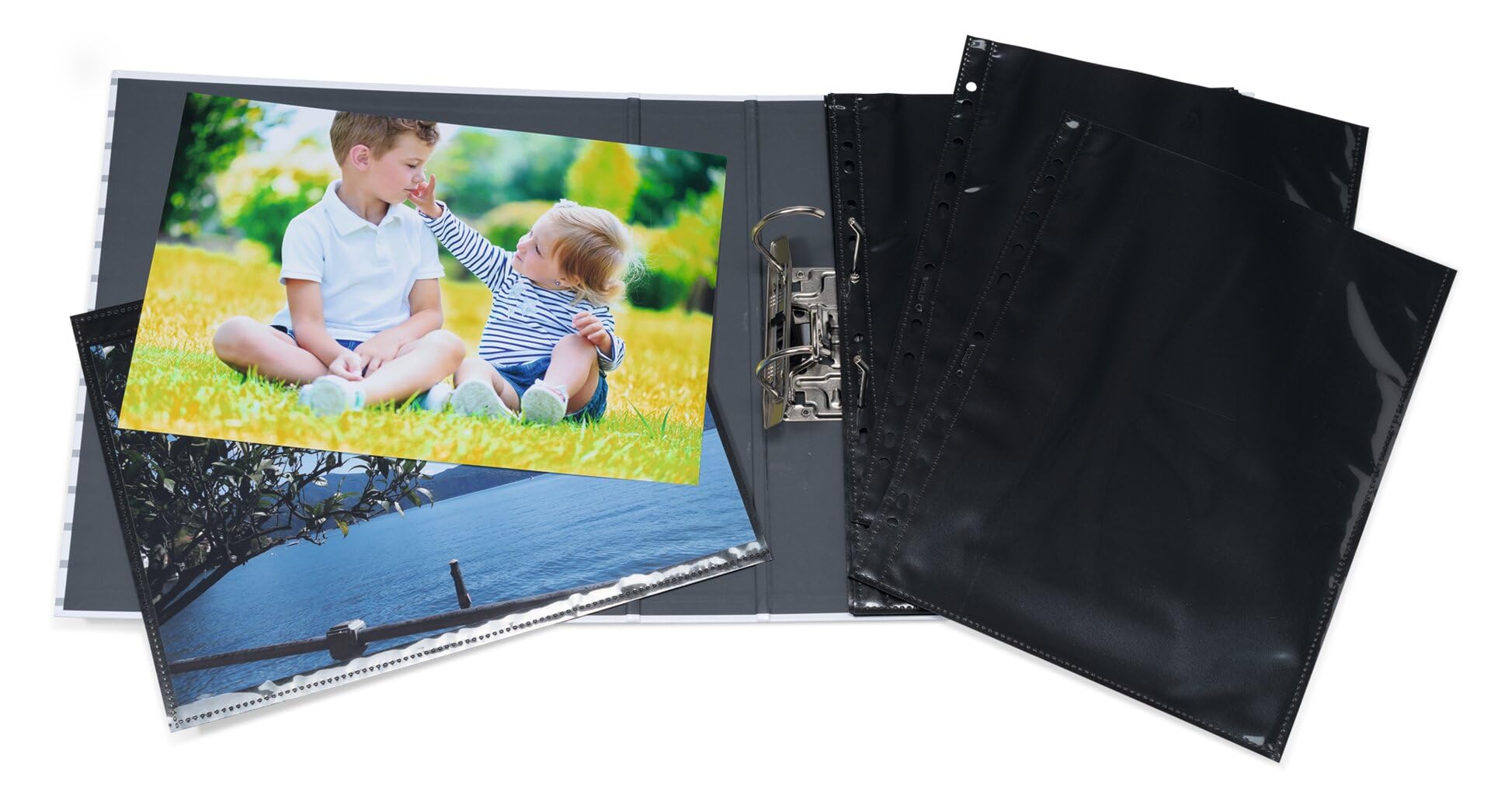 HERMA 7719 Fotohüllen für Ordner, 250 Stück, 20x30 cm, 1 Fach, beidseitig bestückbare Fotophan Fotosichthüllen Sammelhüllen Postkartenhüllen Prospekthüllen mit Eurolochung, schwarz
