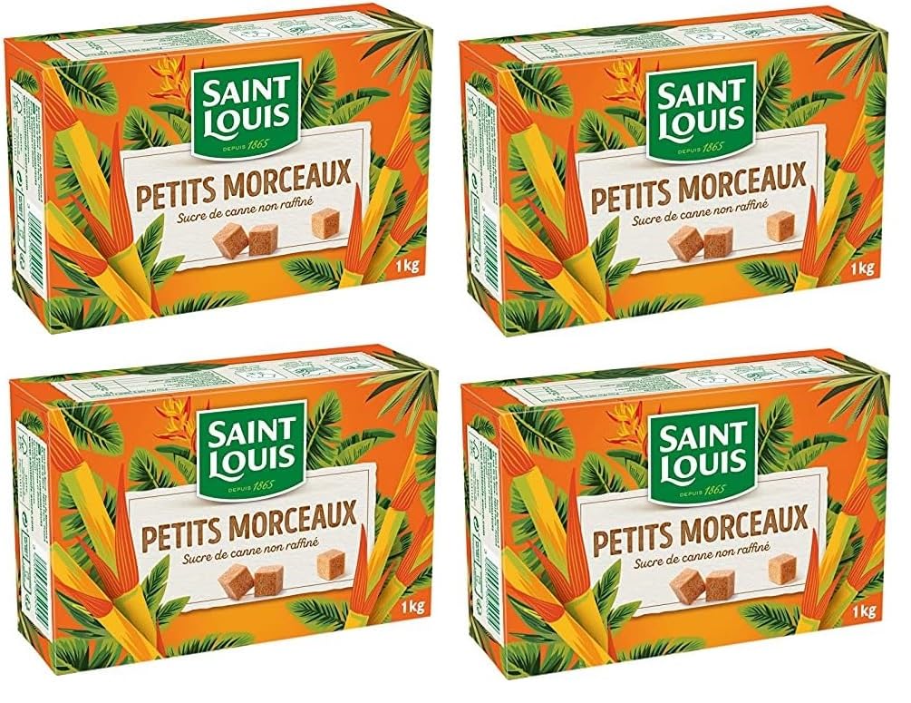 SAINT LOUIS - Petits Morceaux De Sucre Canne Non Raffiné 1Kg - Lot De 4 - Vendu Par Lot - Offre Spéciale