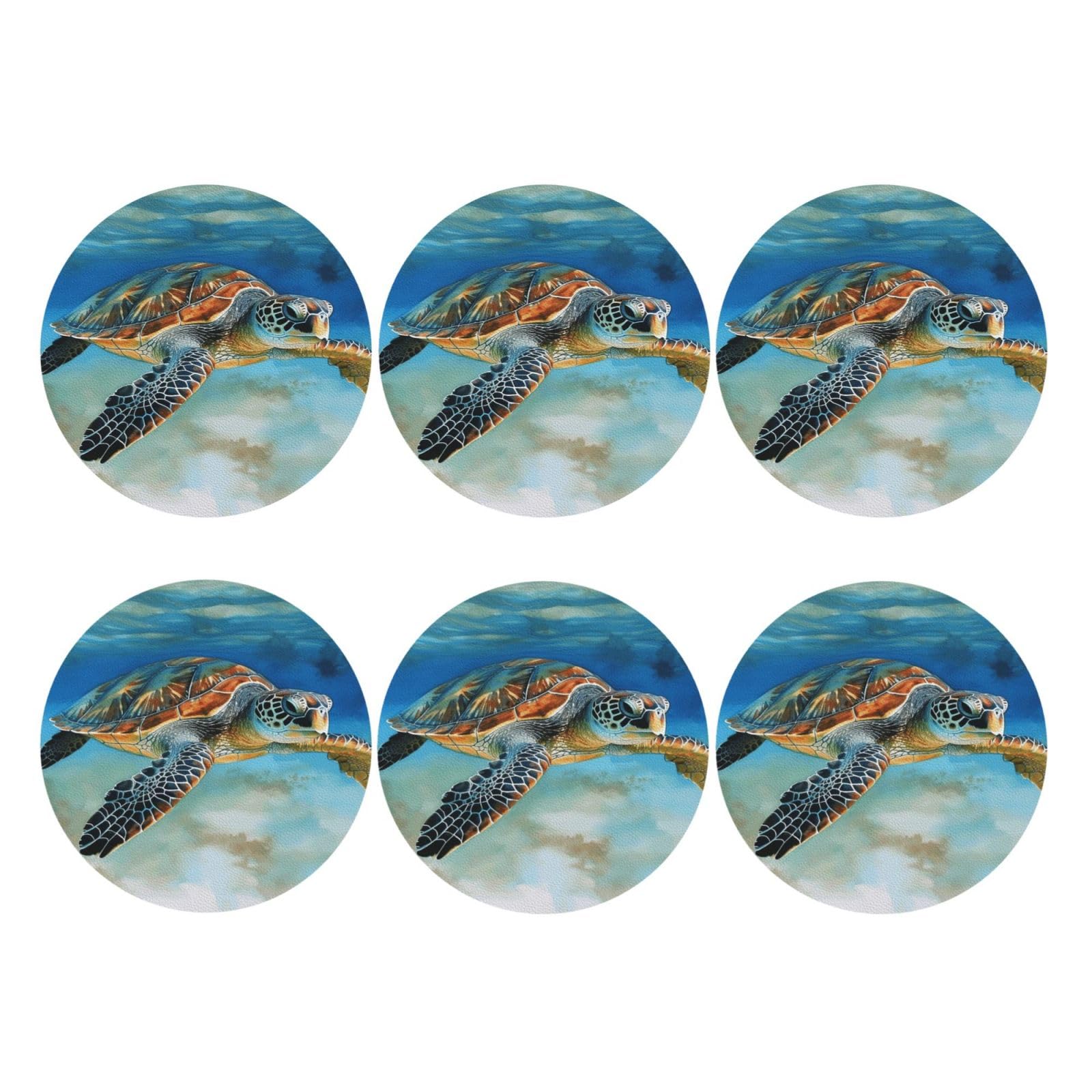 6pcs Leather Coasters for Drinks, Sea Turtle Drink Coasters for Tabletop Protection, 4" Cup Coasters for Coffee Table Decor, Non-Slip Drinking Cup Mat for Hot Or Cold Drink