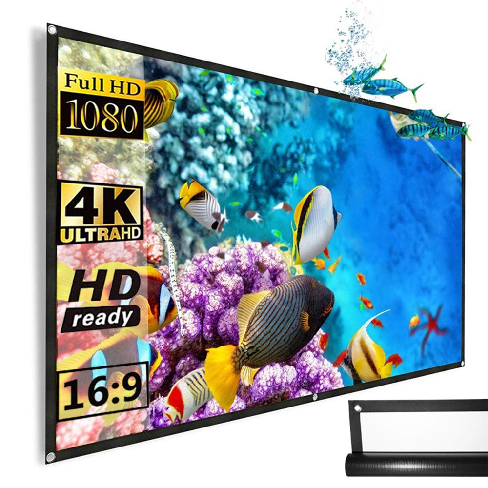 Wownect 4k Projector Screen Roll [ 84 Inch ] 16:9 PVC Fabric Rollable Full HD Projection Screen for Outdoor Movies, Office Presentation, 3D Movies, Sports, Indoor Projector Screen For Bedroom Wall