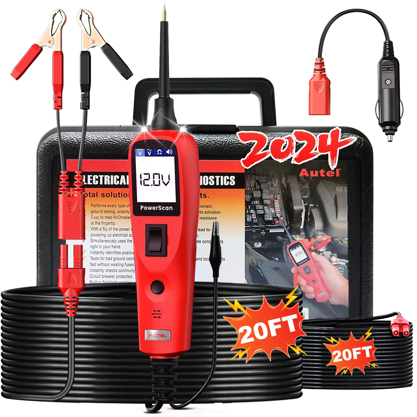 PPTK0027 20FT Extension Cable For Power Probe 3, 3S & 3Ez – Heavy-Duty Automotive Circuit Tester Lead Replacement