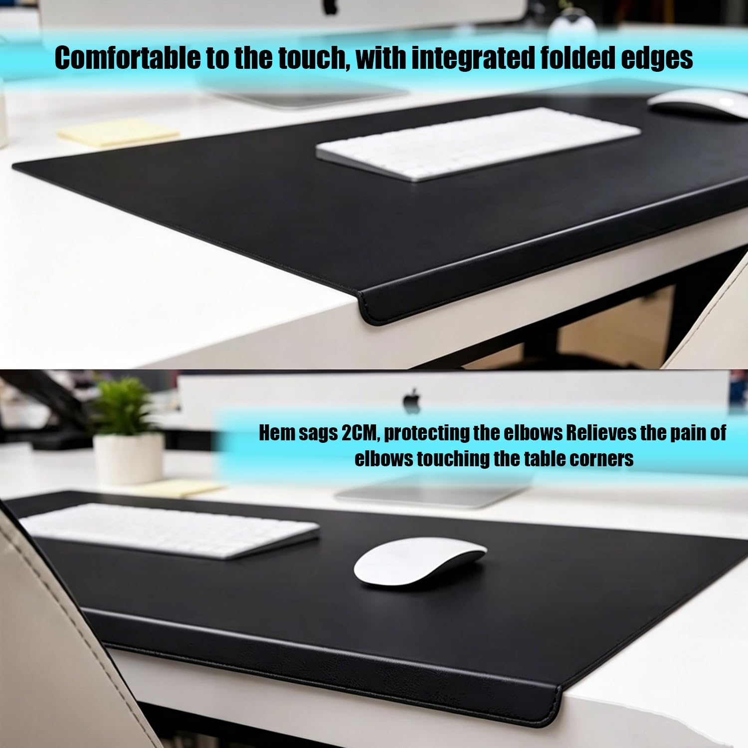 Sous Main Bureau Cuir,Coutures Faites à La Main Durables,Fond Antidérapant,Tapis De Table Résistant Avec Protège-Bord,Adapté Pour Le Bureau/La Maison/Les Étudiants,Tapis de bureau noir (80 * 40CM)