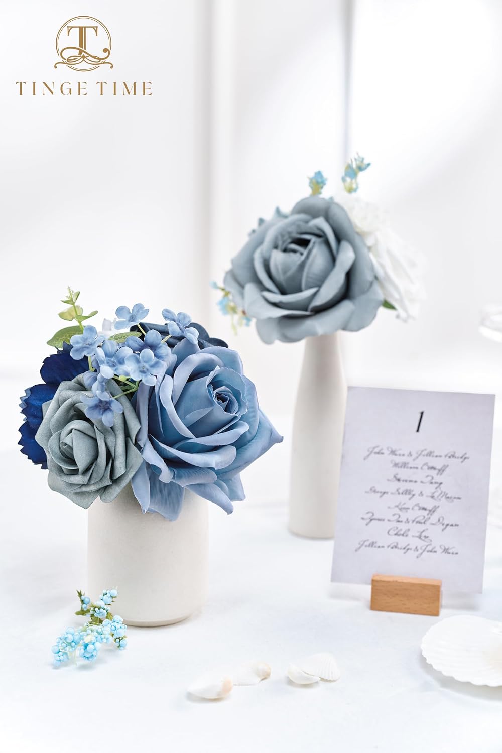 TINGE TIME Artificial Flowers Dusty Blue Flower Combo for DIY Wedding Bouquets Table Centerpieces Arrangements Party Baby Shower Home Decorations image 5