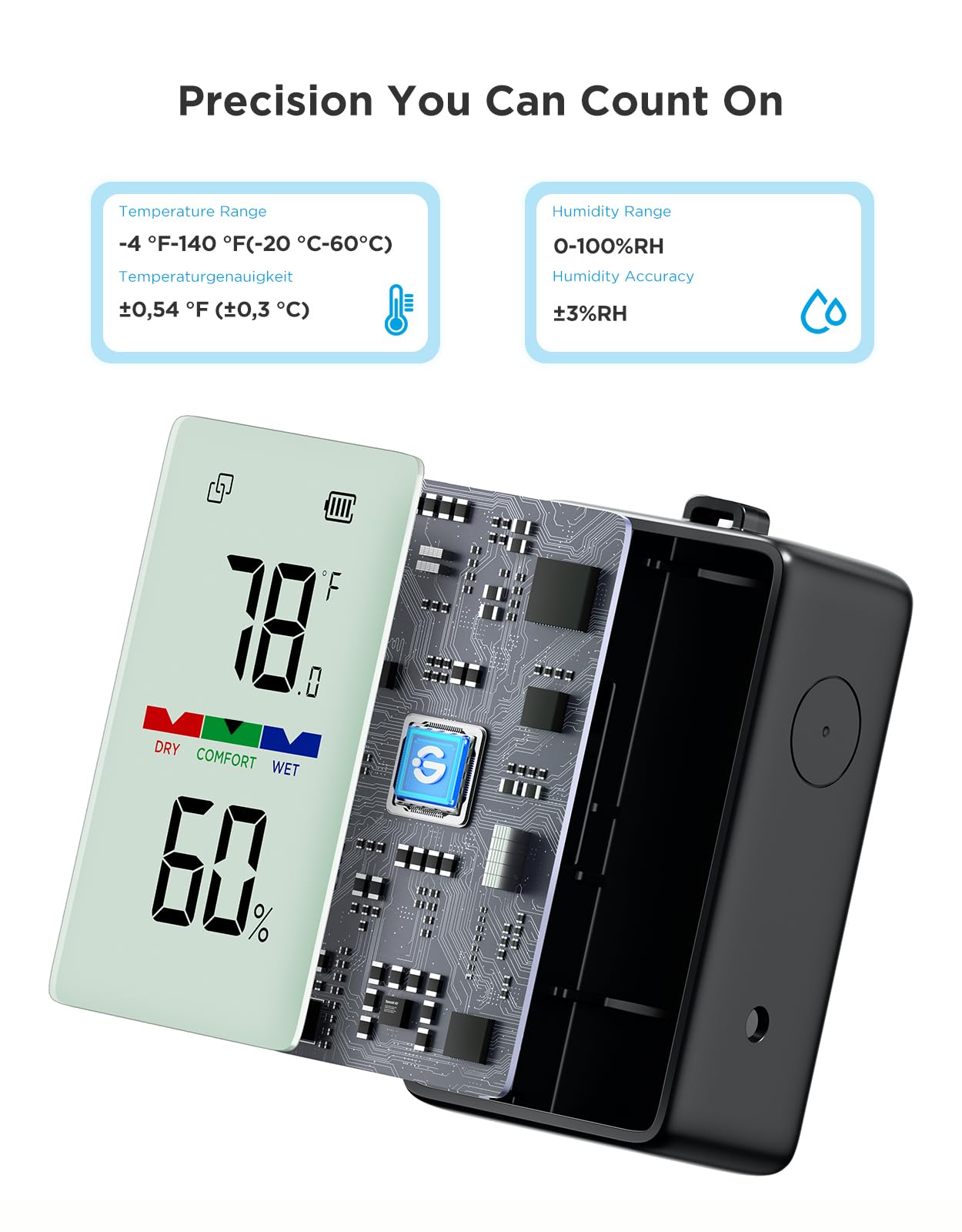 GoveeLife - Termómetro higrómetro para interiores y exteriores IP65 a prueba de agua, pantalla LCD digital, alcance de 60 metros por Bluetooth, alertas de notificación, 2 años de exportación de