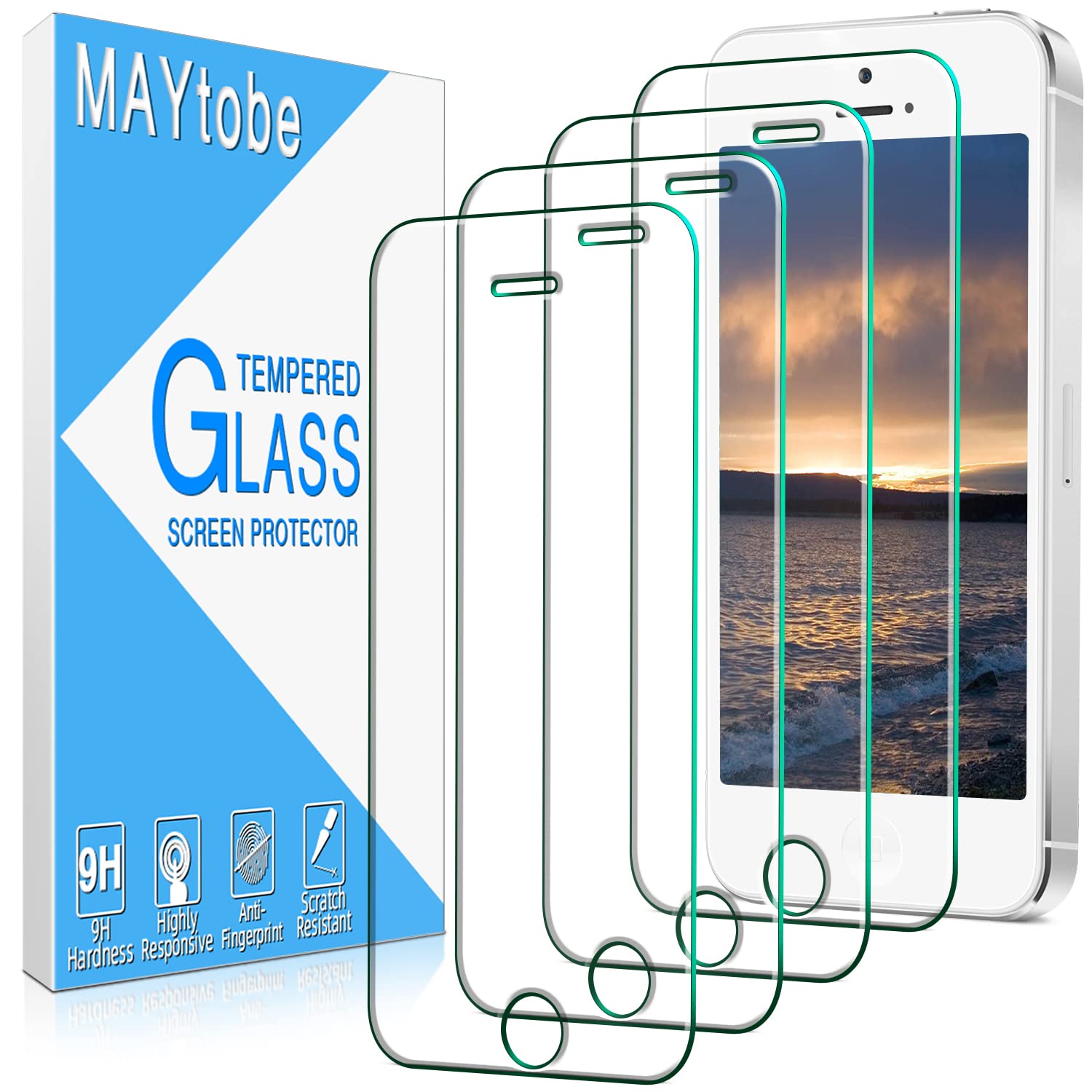 [2 Pack] Screen Protector for iPhone 5 / 5S / 5C / iPhone SE 2016 Tempered Glass, Bubble Free, Anti-Scratch, 9H Hardness, HD Transparent, Case Friendly, Easy to Install