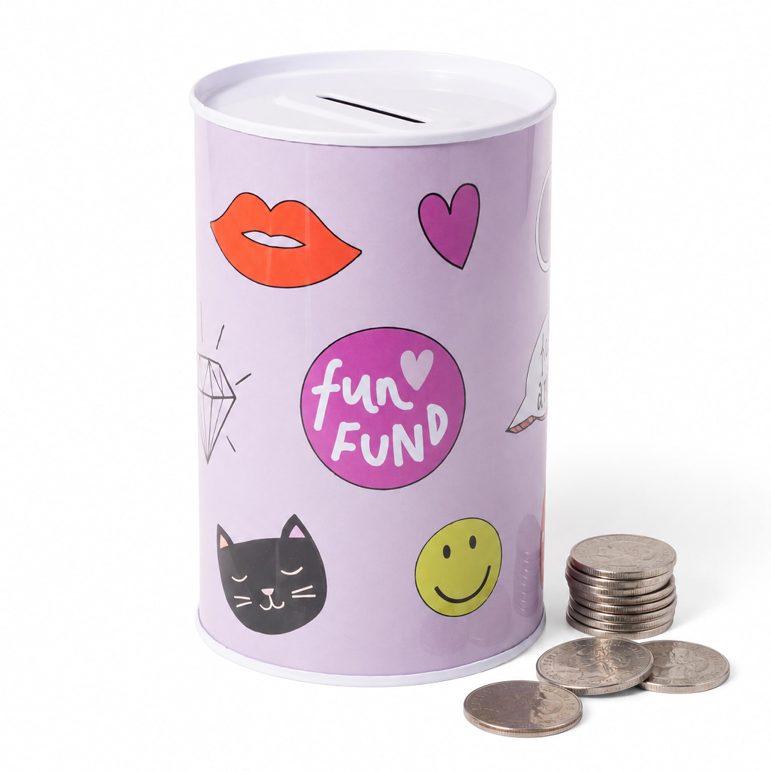 Premier Housewares Vibrant Fun Times Small Money Tin | Cute Metal Saving Box With Slot Lid | Pastel Design Coin Tin For Daily Pocket Change | Pastel-Coloured Metal Coin Tin