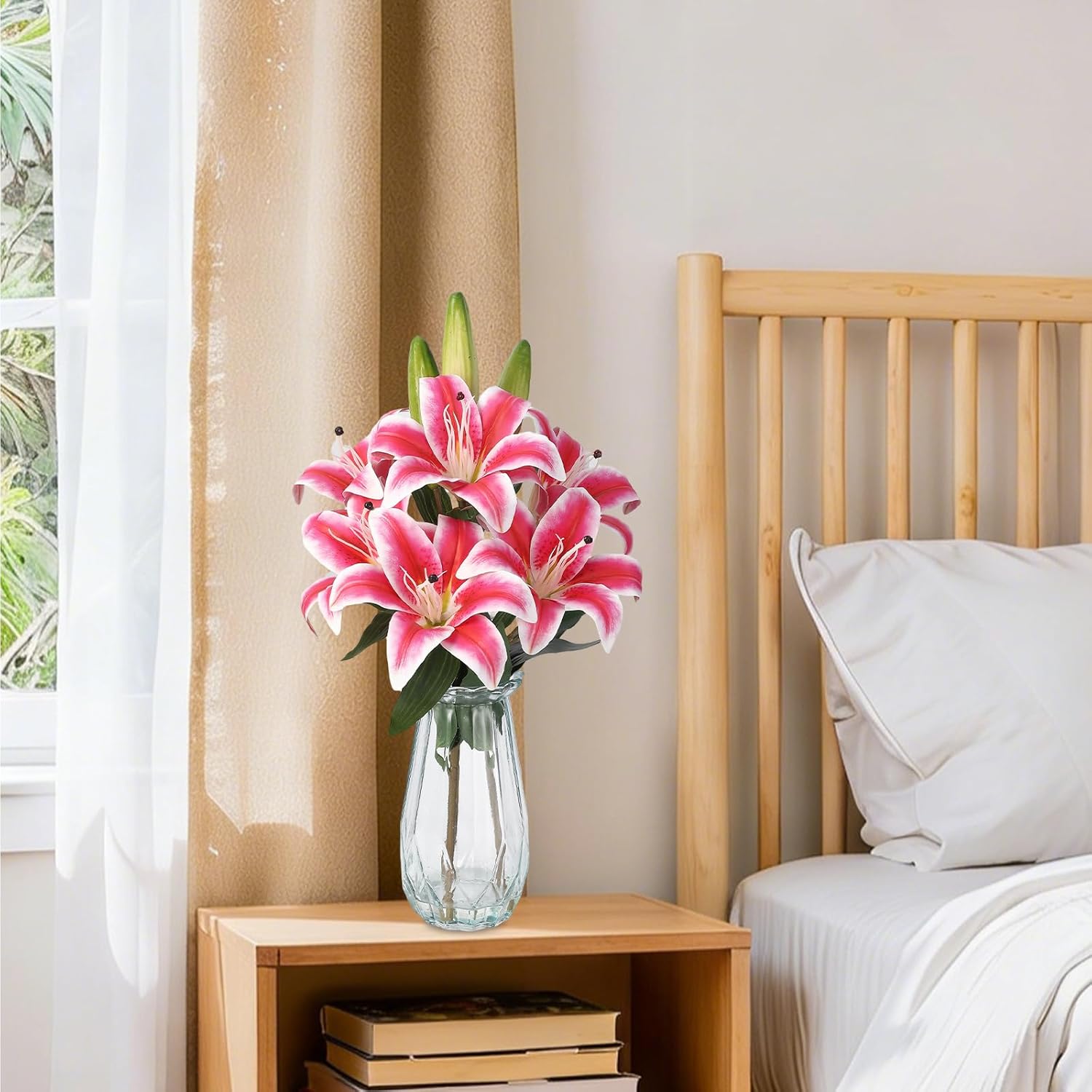 GarveeLife Artificial Tiger Lily Flowers with Vase, Real Touch Easter Lily Faux Flowers for Home Table Centerpieces Wedding Baby Shower Birthday Party Decoration, UV Resistant, 3 Stems with 6 Flowers
