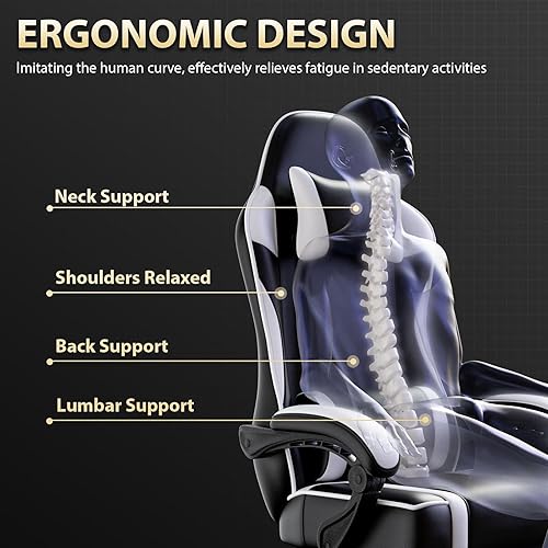 Miniatura 5 de Silla de videojuegos para adultos, silla de computadora, sillas de juegos para niños, almohada lumbar ajustable, reposacabezas y silla de escritorio