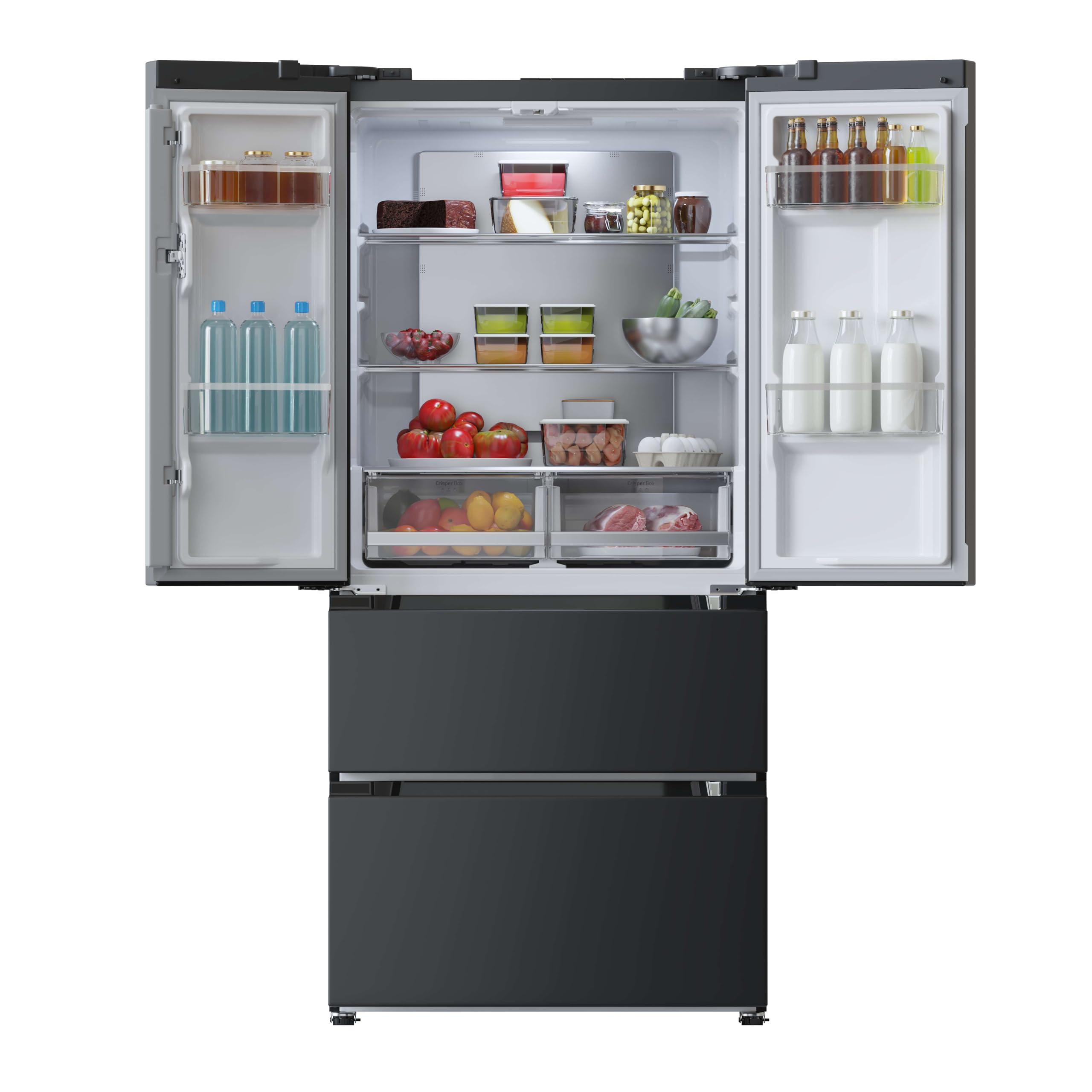 Cecotec Frigorífico puerta francesa Bolero CoolMarket FD 436 Dark E. Compresor Inverter Plus Frigorífico 4 Puertas Estilo Francés Dark 183X84Cm, 510L, No Frost, Clase Energética E, Metal Cooling