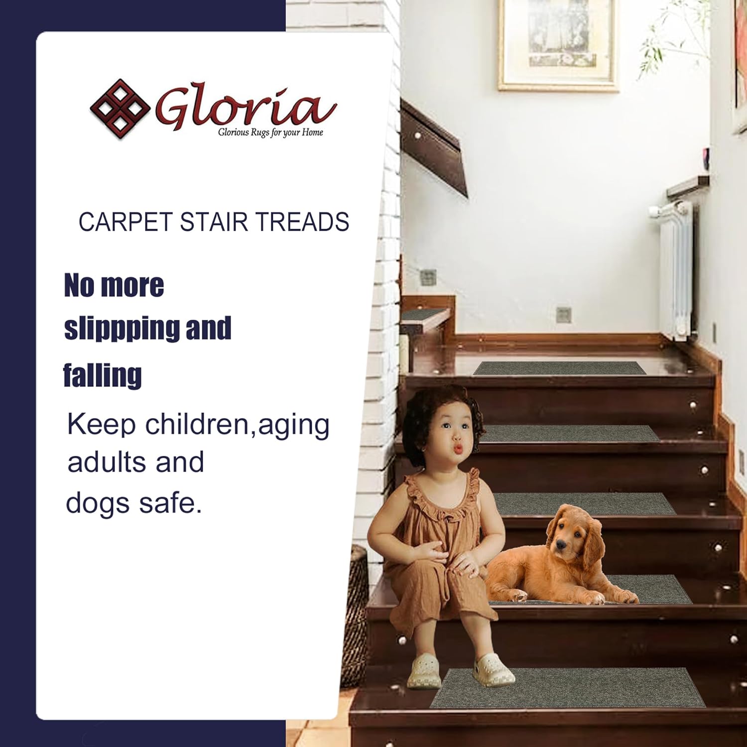 Stair Treads Carpet Rubber Backing Stair Runners for Steps Pet Carpet for Stairs - Stairway Carpet Rug – Set of 7 Solid Gray (8.5” x 26”)