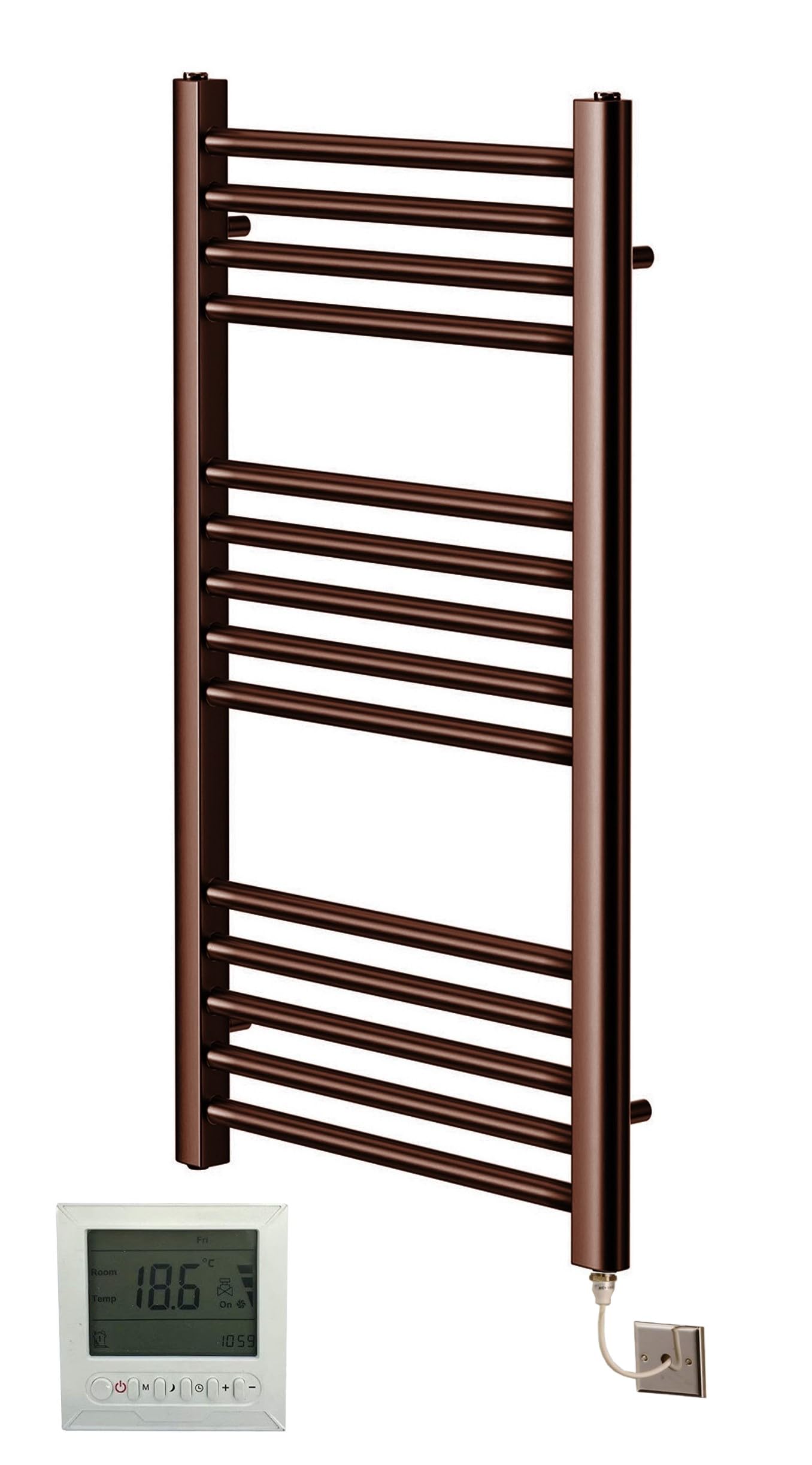 Greened House Brushed Bronze Electric Heated Towel Rail 400mm W x 800mm H Straight Flat Towel Bathroom Radiator Wall Mounted + 7 Day Timer/Thermostat