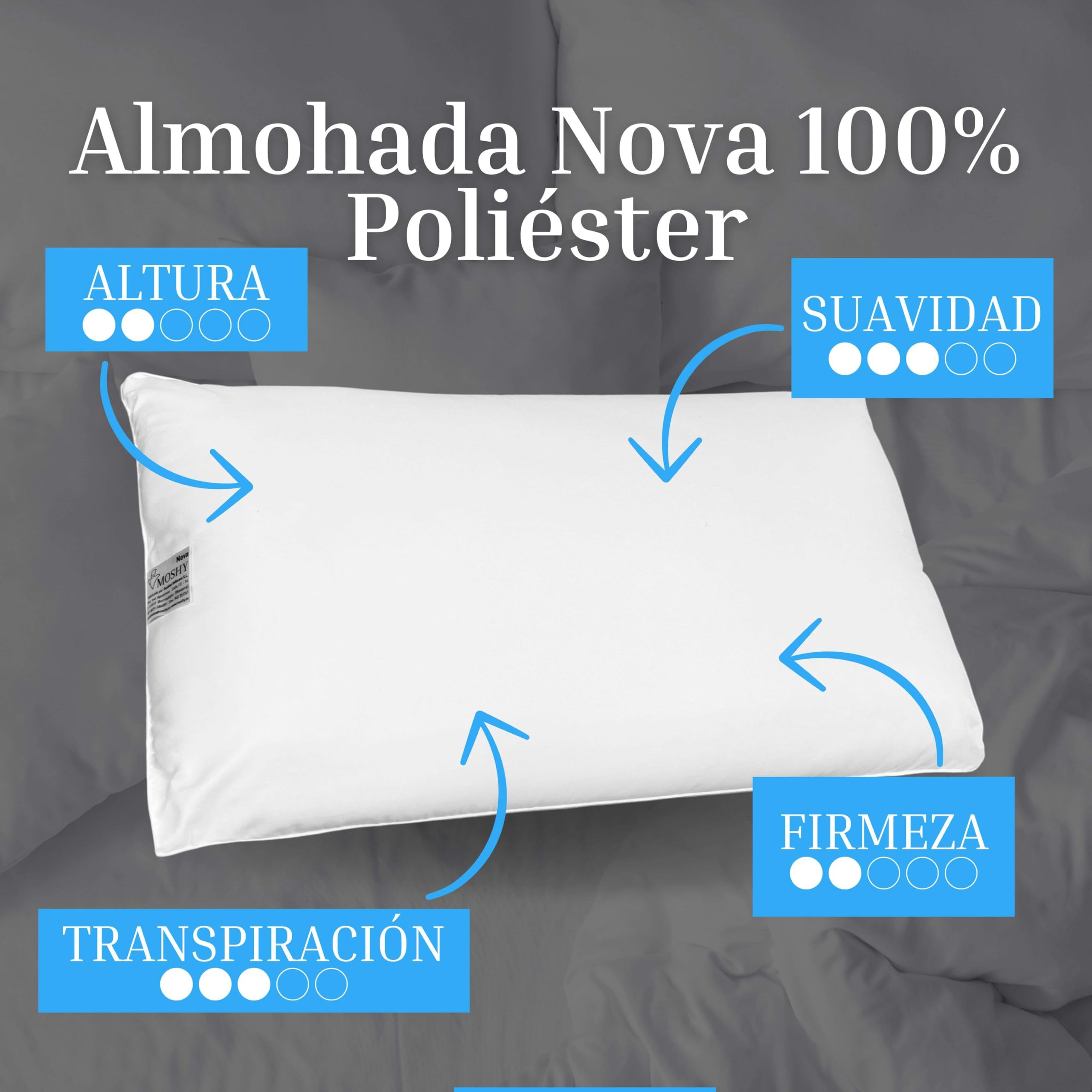 Almohada Nova Moshy de Fibra y 100% Poliéster 150 cm
