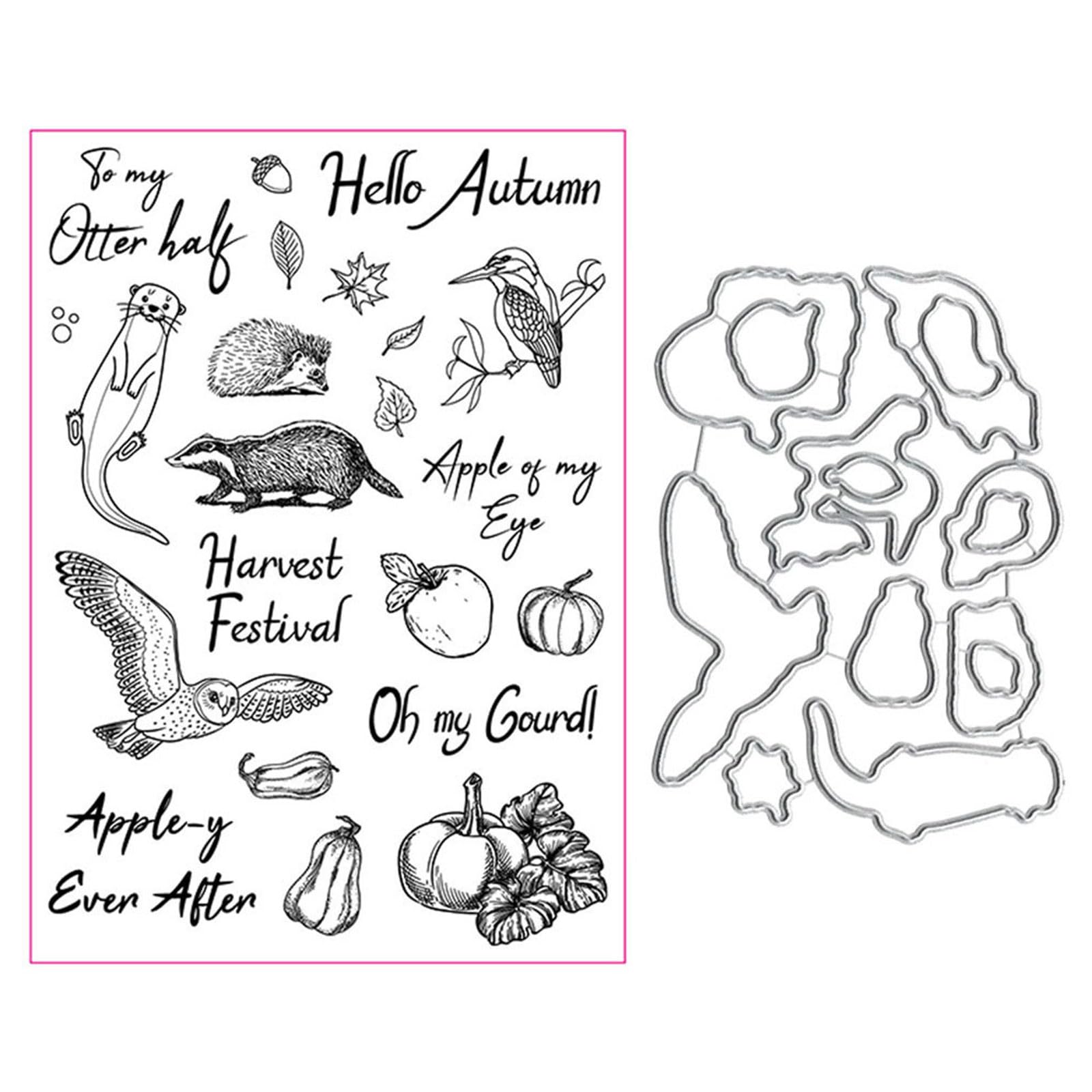 Yhplxyuus Autumn Animal Metal Cutting Dies Clear Stamp Set Scrapbooking Photo Album Journal Craft Card Making Home Decorations Clear Stamps for Card Making