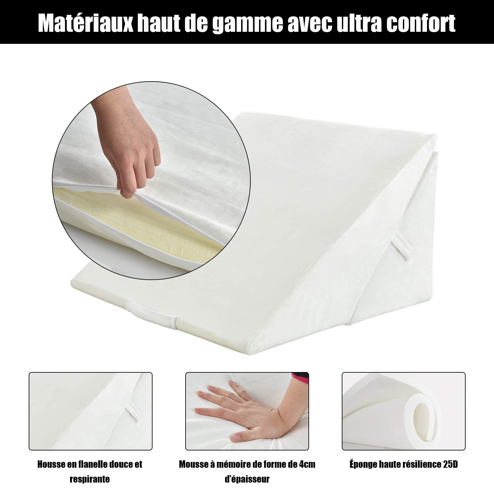 COSTWAY Oreiller Anti-Stress Triangulaire, Coussin Thérapeutique Post Opératoire, Élévateur de Jambes, Soulager Douleur de Dos, Genoux, Circulation, Respirant Lavable (Blanc)