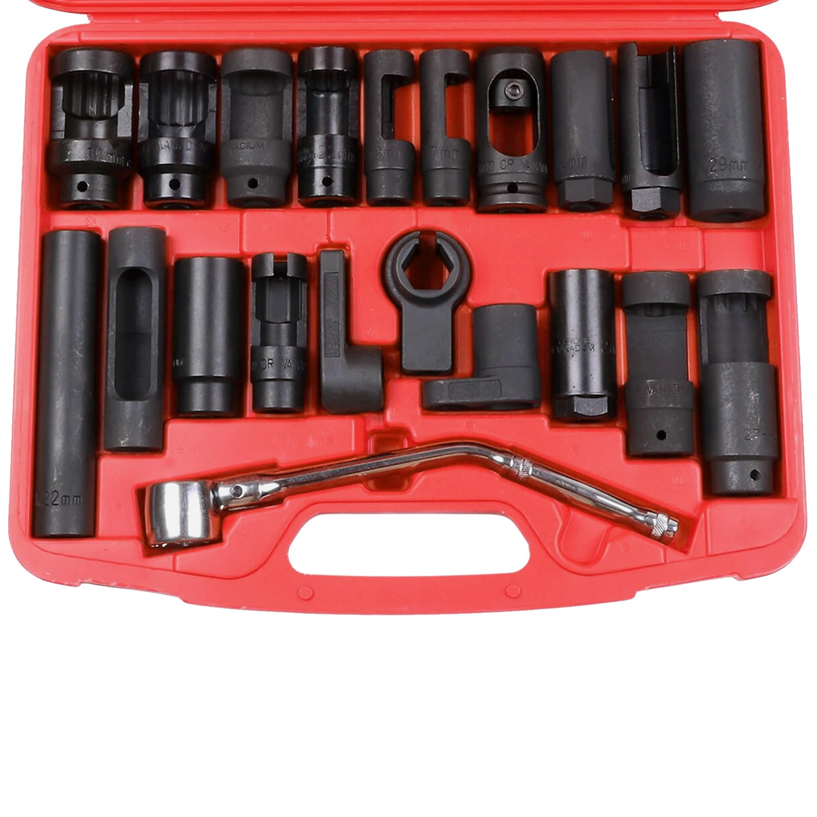 FreeTec 21pzas Llave Sonda Lambda, 22mm Vaso Sonda Lambda, Juego Llaves Sondas Lambdas Llave Sensor Oxigeno, Vasos Extractor Herramientas para Desmontar Sondas Nox Auto