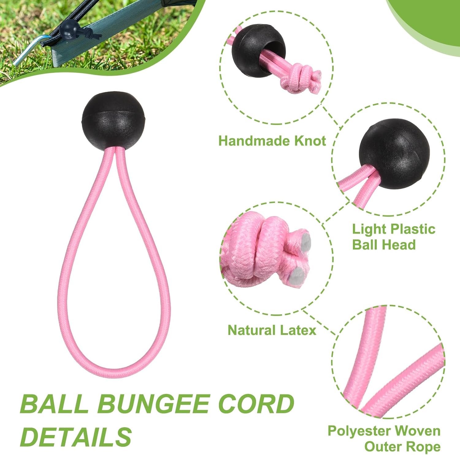 PATIKIL Ball Bungee Cord 4 Inch, 35 Pcs Bungee Cords with Balls Canopy Tarp Tie Downs Cords Elastic String for Outdoor Camping Cargo Shelter Tent Poles, Pink