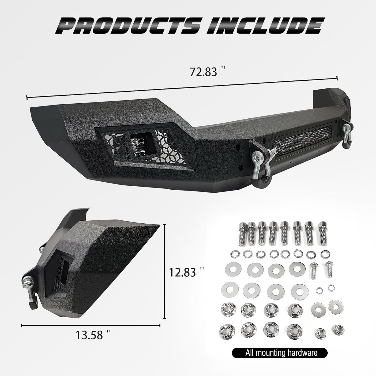 Off-Road Front and Rear Bumper Compatible with 2007-2018 Jeep Wrangler JK JKU Unlimited (2/4 Doors), Full Width Rock Crawler Bumpers w/Winch Plate & License Plate Frame & LED Lights & D-Rings