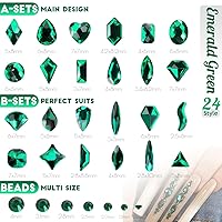 Vista 50 de 4 Boxes Emerald Green Rhinestones Glitters 24 Shapes K9 Glass Gems Stones Flatback Round Diamonds Crystals Nail Art Charms Supplies for Nails Faces