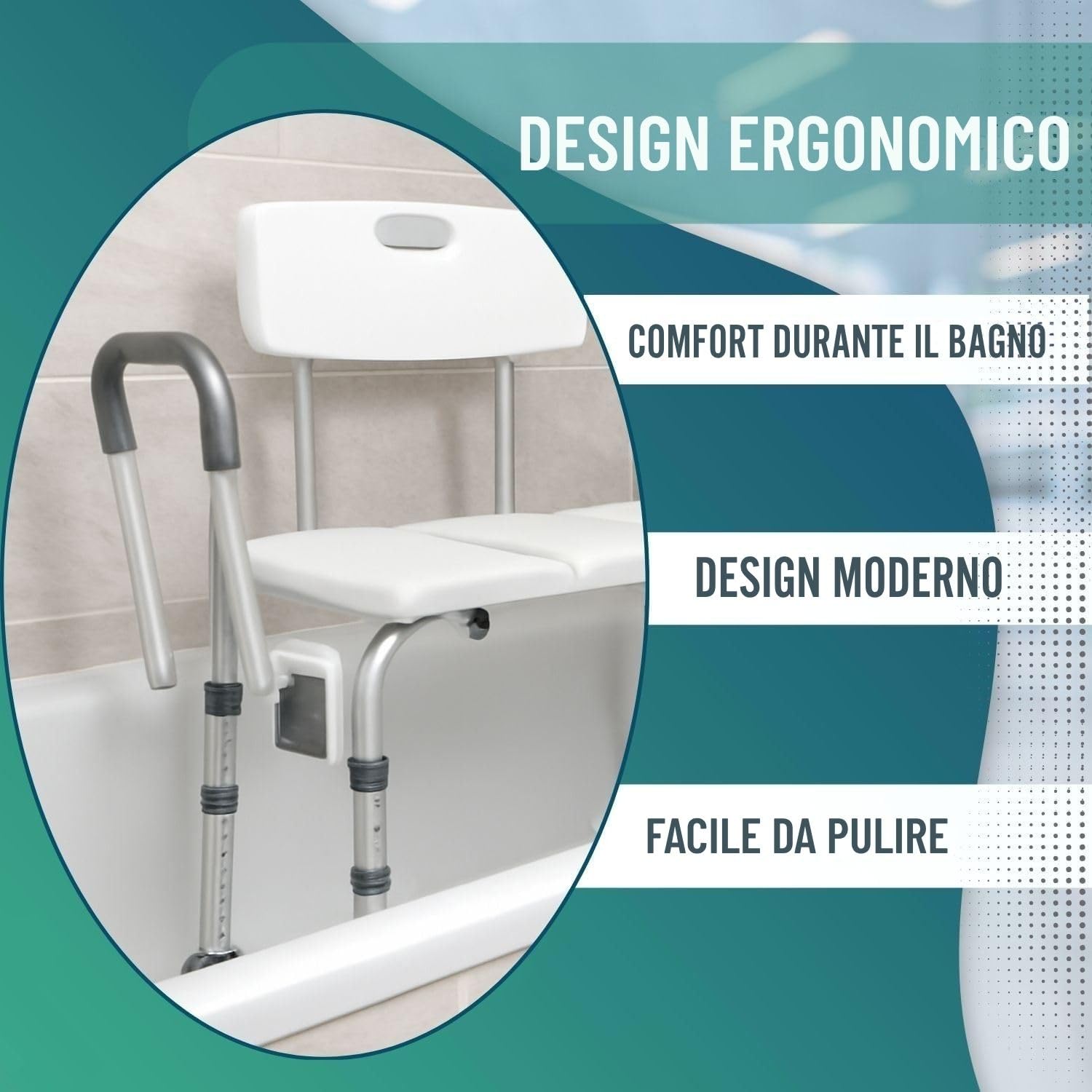 OrtoPrime Sedile per Vasca da Bagno per Anziani – Sedia per Vasca da Bagno Sicura – Seduta Vasca da Bagno Anziani Regolabile – Sgabello per Doccia