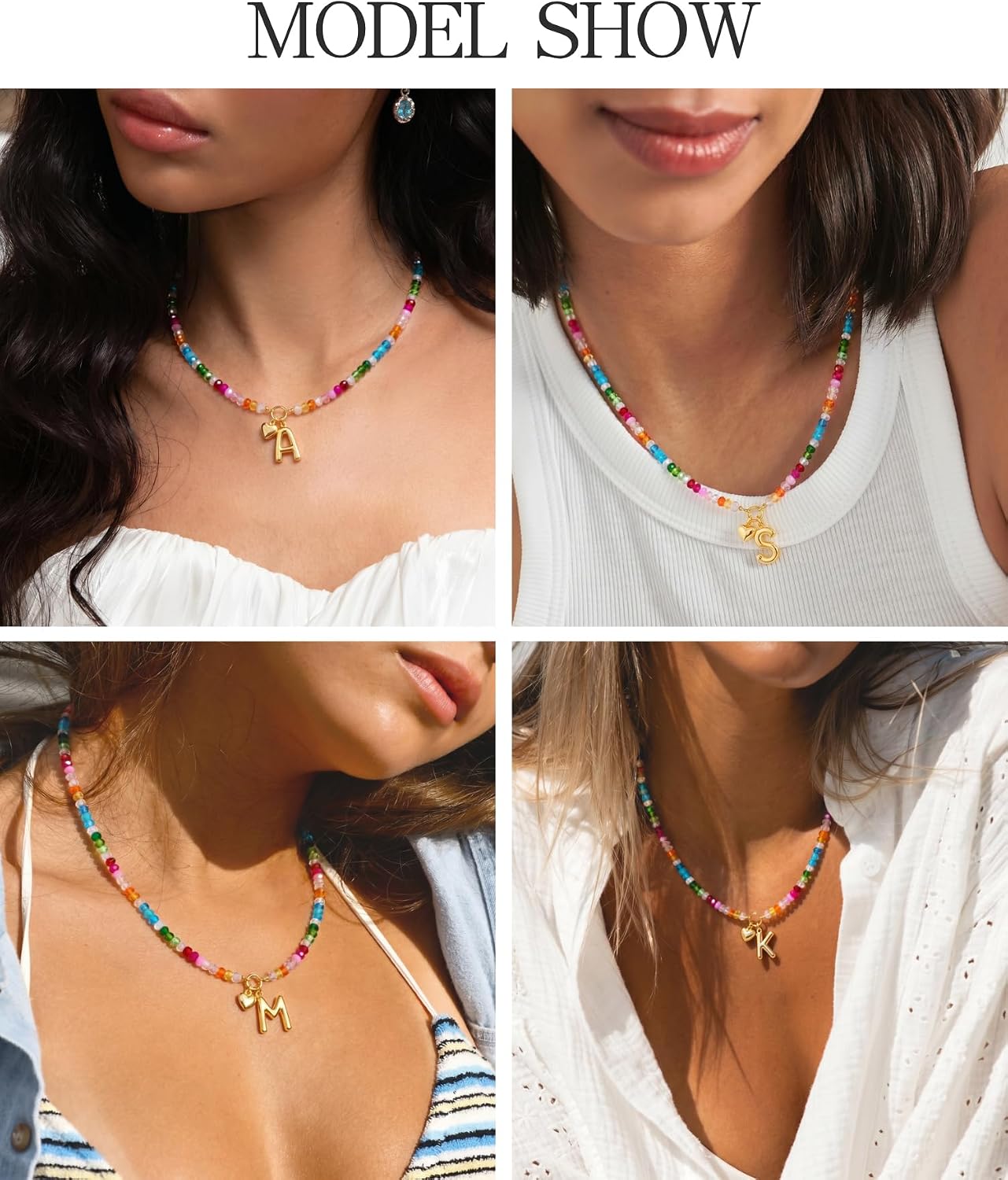 Initial Necklace Colorful Beaded Bubble Necklace for Women