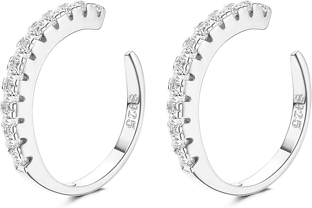 YADOCA 925 Sterling Silver CZ Pave Ear Cuffs Small Hoop Earrings for Womens Cubic Zirconia Huggie Non Piercing Earrings