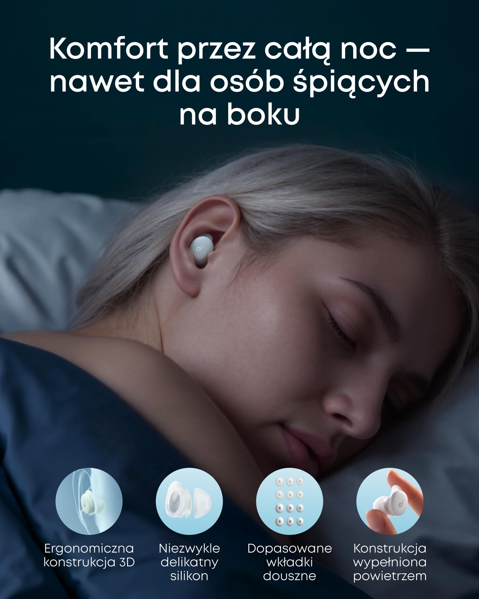 Soundcore Auricolari Sleep A30 di Anker, Cuffie per Il Sonno con Cancellazione Attiva del Rumore, Sistema Adattivo di Mascheramento del Russare, Massimo Comfort per Sonno Laterale, 45 Ore di Gioco