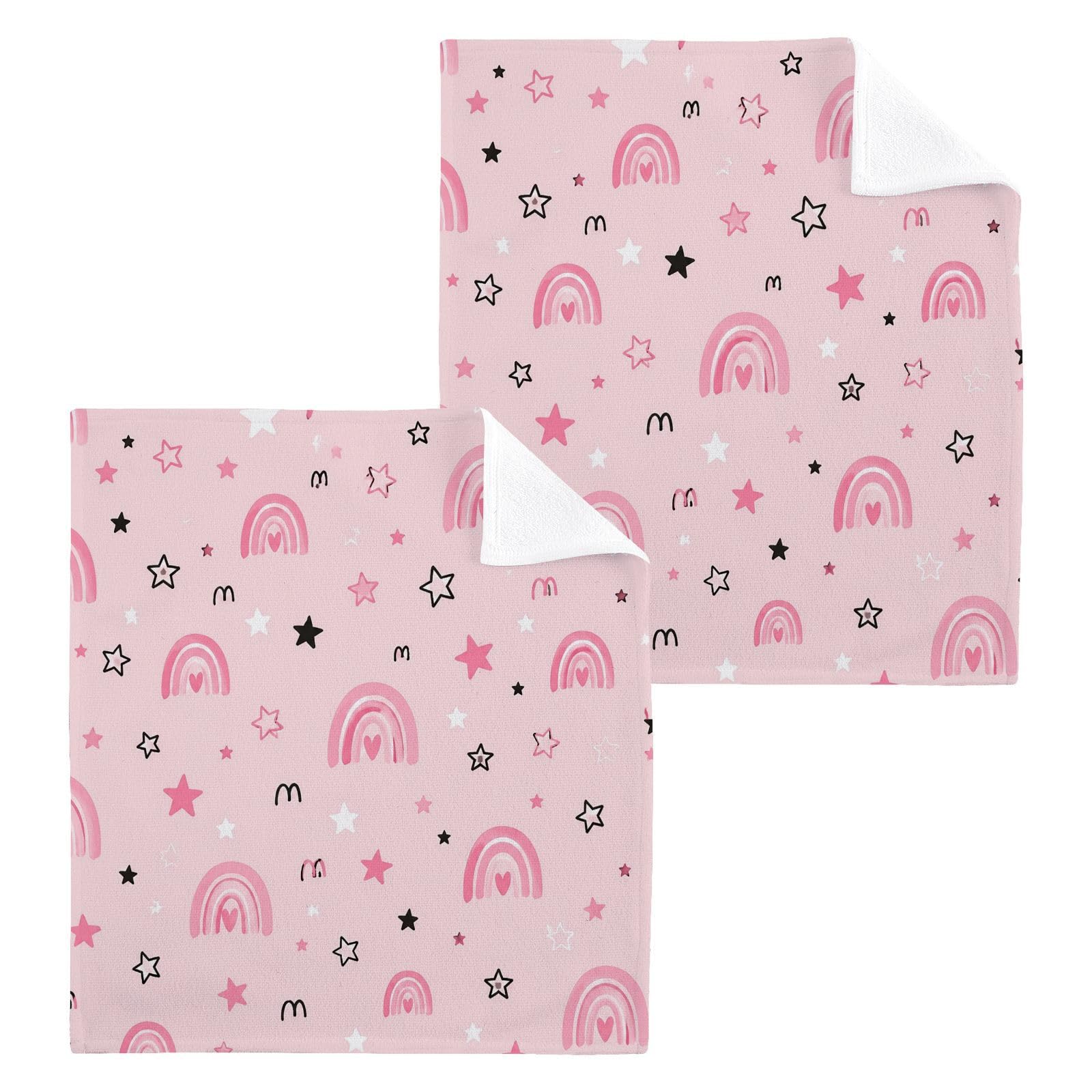 BOESI Rainbow Pattern 12x12in Cotton Washcloth,Soft Absorbent Face Towel