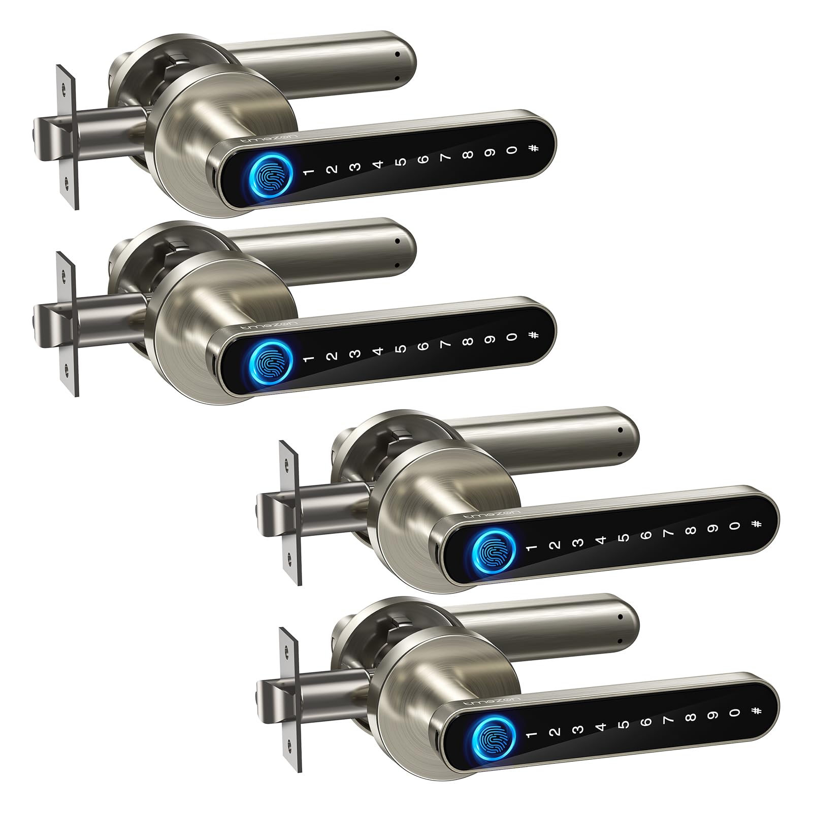 TMEZON 4 Pack Smart Door Lock Fingerprint, Keyless Entry Door Lock with Handle, APP/IC Cards/Codes/Keys/Fingerprints Biometric Electronic Keyless