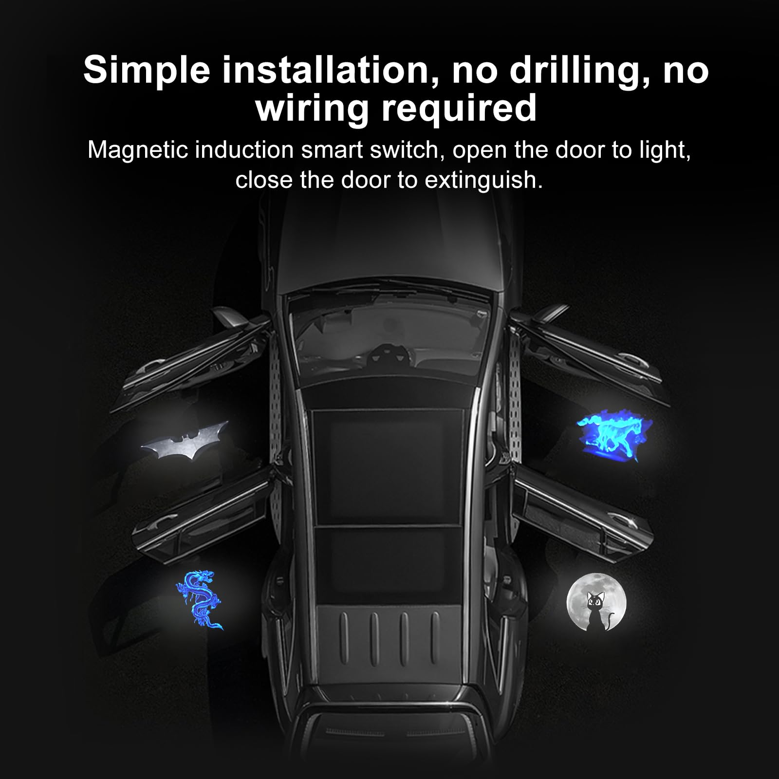 Autodeurlicht, logo-projector, gepersonaliseerd deurwelkomstlicht, HD-projectie, vloerlampen, universele draadloze autodeur, logoprojector voor alle auto's, katten, 4