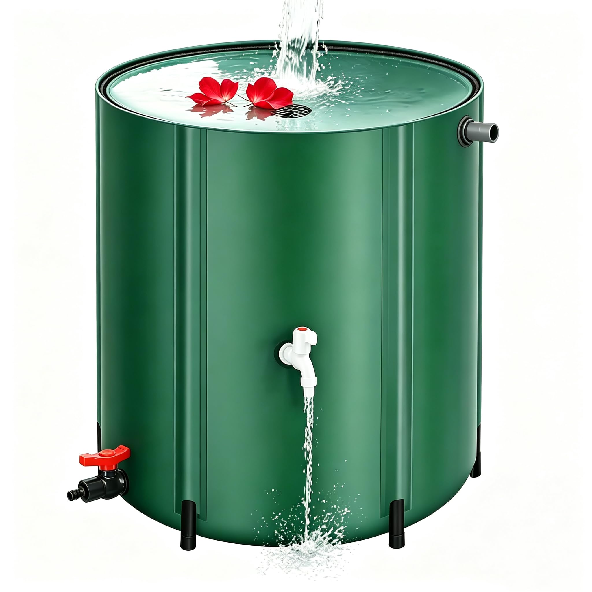 Collapsible Rain Barrel Water Collection System - 200L Portable Water Storage Tank,Foldable Rainwater Collect System Downspout, Water Catcher Container with Filter, Spigots＆Overflow Kit,Green