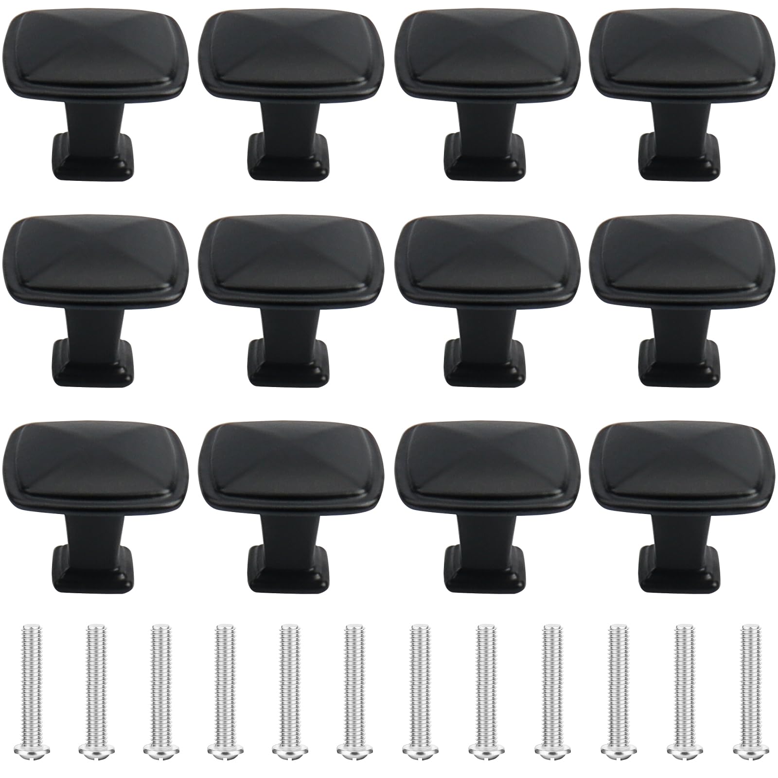 Roellgs 12pcs Cabinet Knobs, Black Door Knobs, Black Cabinet Knobs, Kitchen Door Knobs, Round Pull Knobs, Cabinet Door Handles (Square Shape, Black)