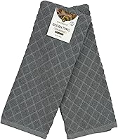 Vista 11 de Mabelle - Juego de 3 paños de cocina a rayas, color blanco, gris y gris: caja de diamante, diseño de pata de gallo, 100% algodón, secado suave