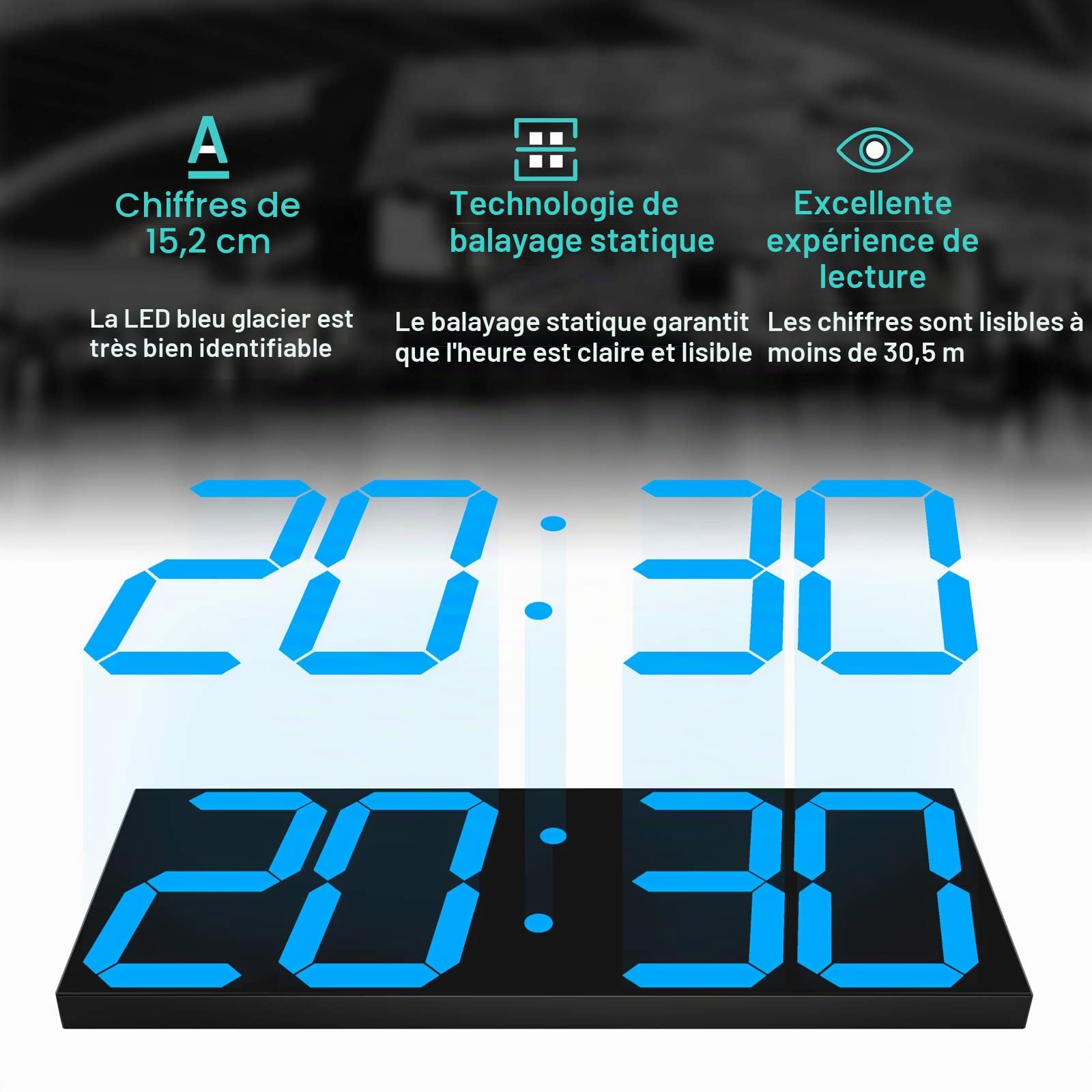 CHKOSDA Horloge murale numérique à LED horloge murale surdimensionnée avec chiffres de 152 cm minuterie à rebours télécommandée variateur d'intensité grand calendrier et thermomètre (bleu glacial)