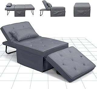 FLEXISPOT Sofa Bed, 4-in-1 Folding Bed, Convertible Sofa Bed, Single Sofa Chair Sleeper Folding Ottoman with 6 Position Adjustable Backrest and Pillow Guest Bed for Living Room and Bedroom(Gray)