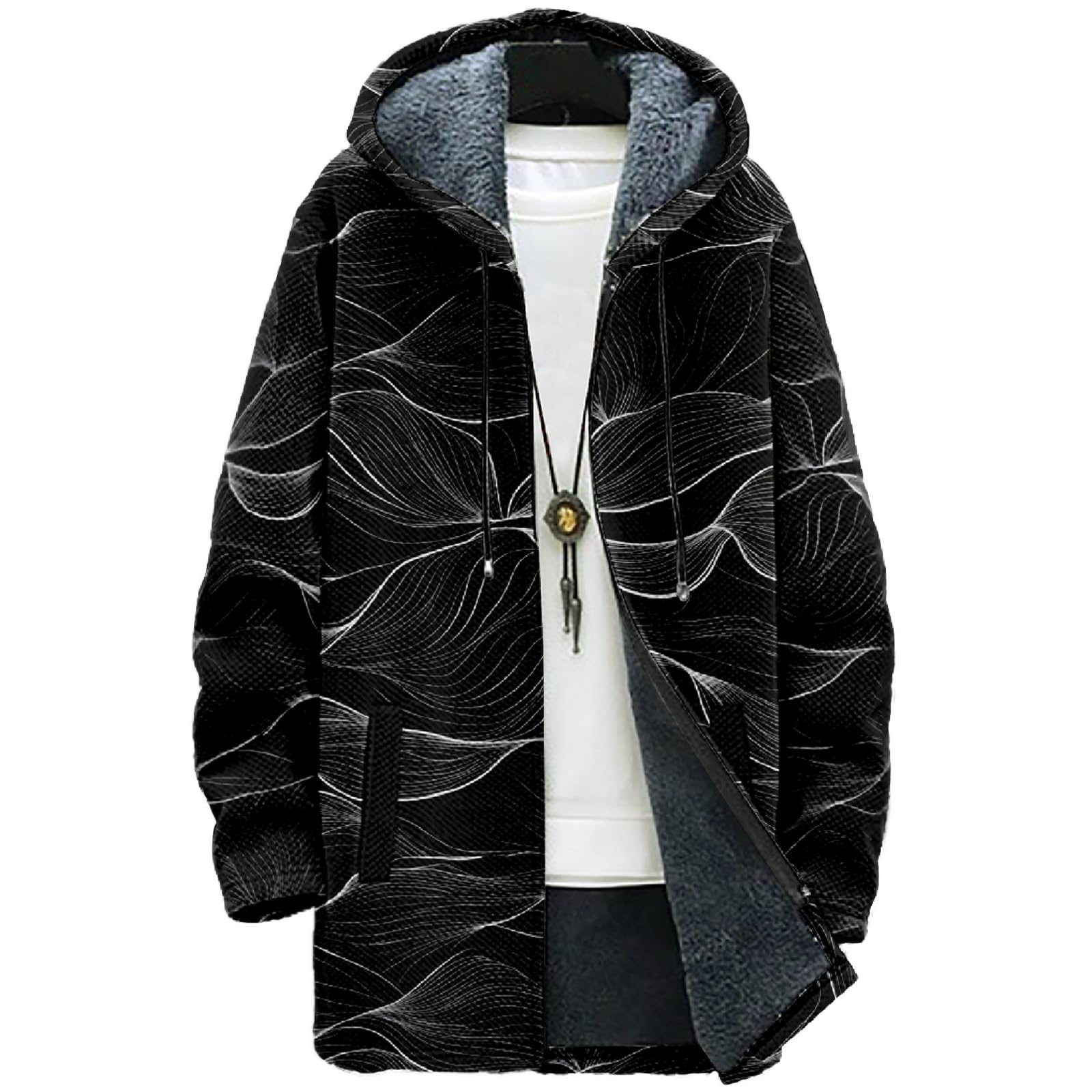 MARSVOVO Cardigans for Men Western Fleece Jacket Warm Fleece Fall Winter Casual Zipper Hooded Neck Coat with Pockets
