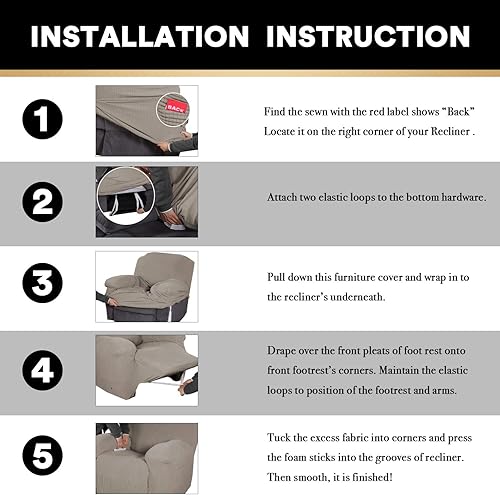 Miniatura 20 de PrinceDeco Funda para silla reclinable, elástica, 1 pieza, protector de muebles con parte inferior elástica para silla con bolsillo lateral, funda