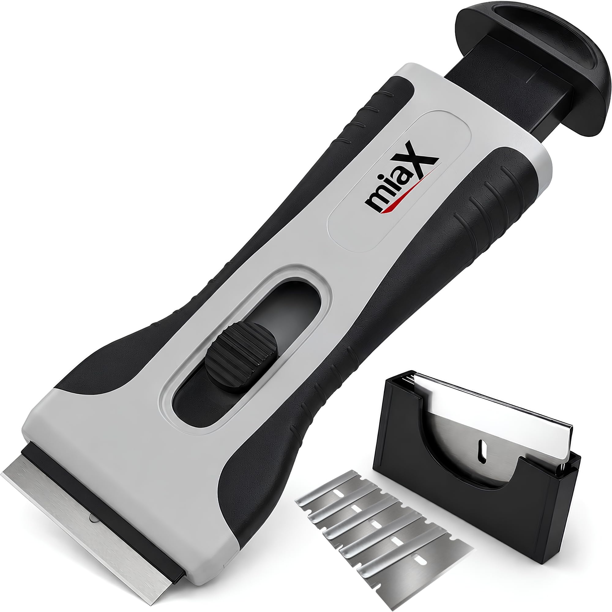 miaX Profi Kochfeldschaber mit Soft-Touch-Griff und Ersatzklingen | Glaskeramikschaber, Soft-Touch Griff, für Küche & Haushalt, stabil, integrierte Ersatzklingen