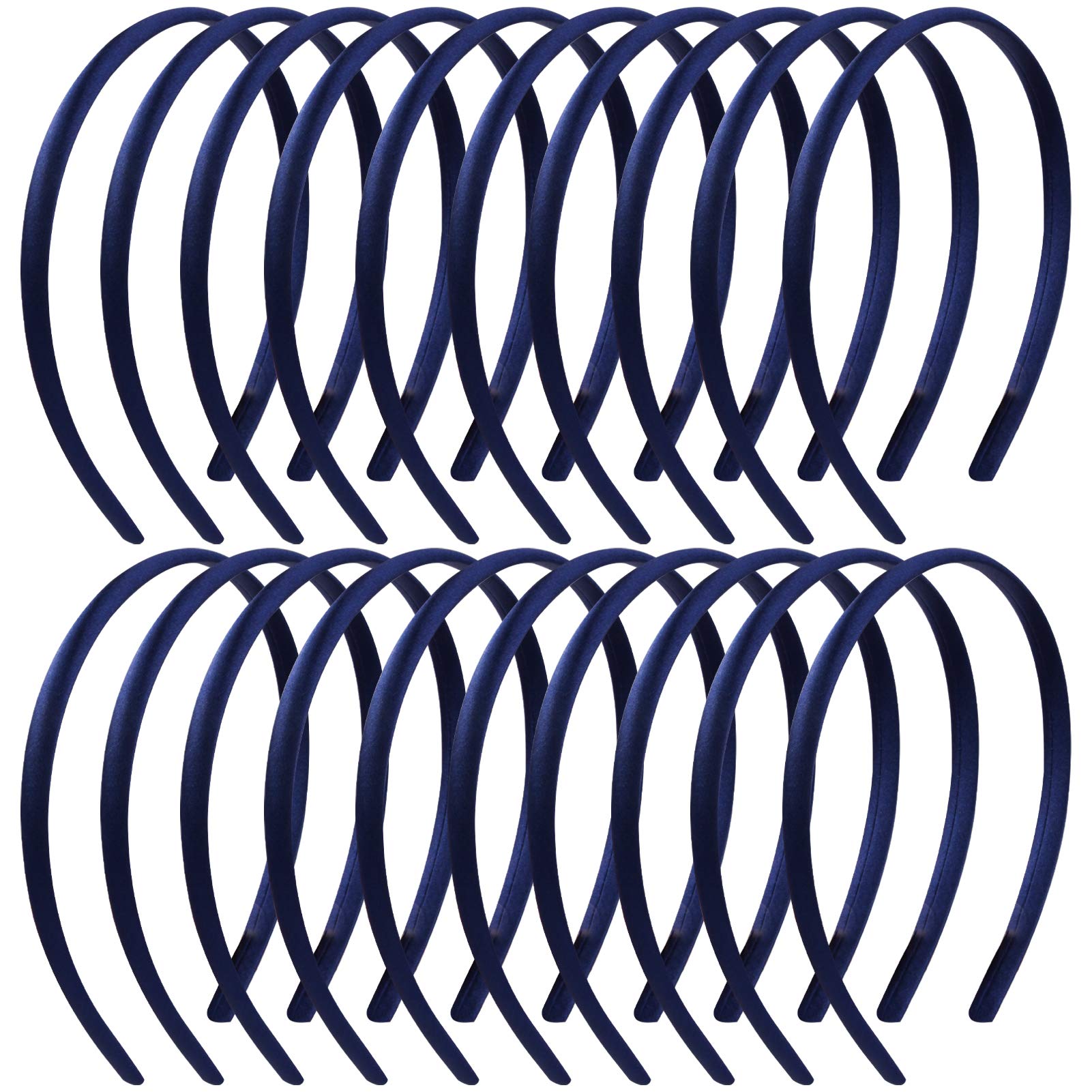 ZifengSatin Headbands for Women DIY Craft Thin Hairbands for Girls 1 CM Black Pack of 20 (Dark blue)