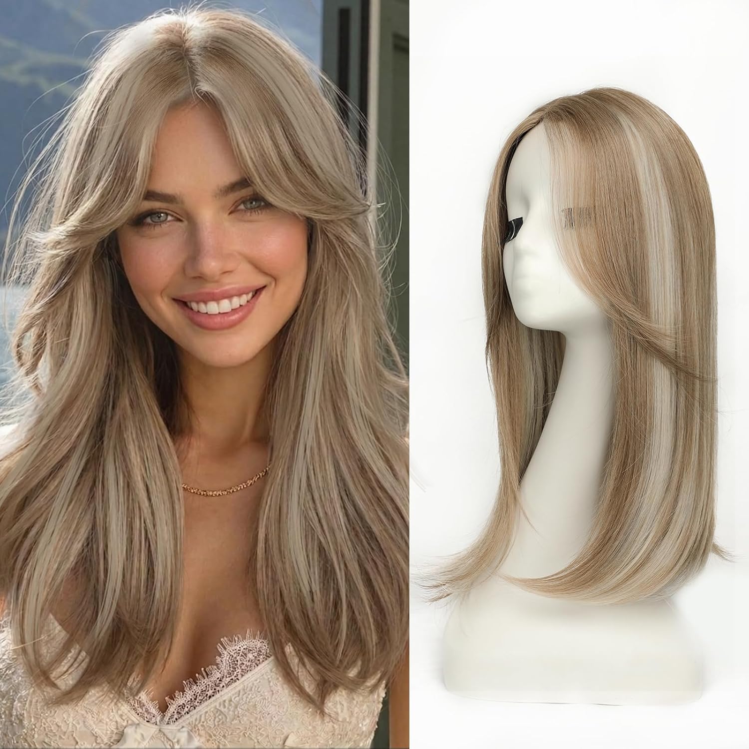 Isaic Hair Toppers for Women 18 Inch Synthetic Hair Topper with 360° Clips In and Adjustable Band, Layered Design Adds Natural Volume for Thinning Hair (Ash Blonde)