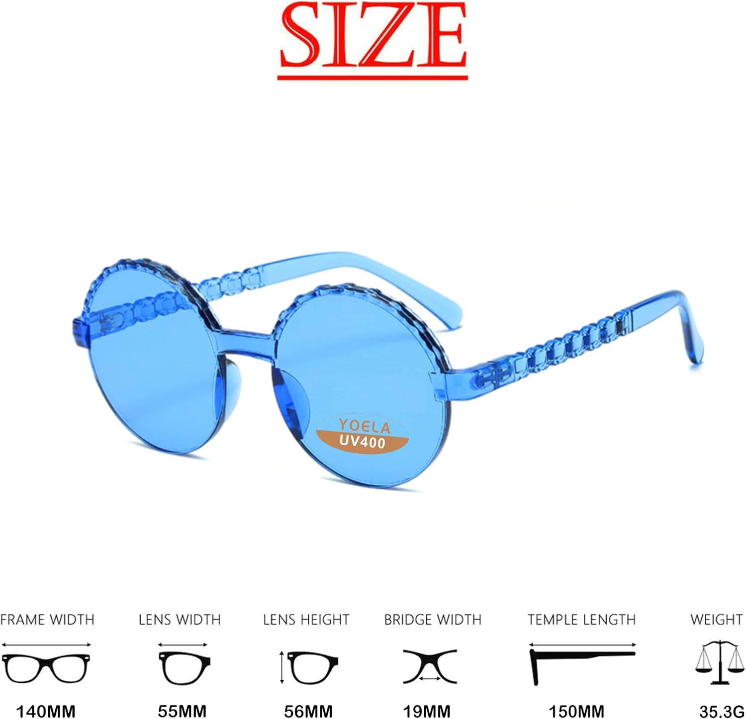 Yoela OLINOWL Circular Oversized Rimless Sunglasses One Piece Circular Eyewear Colored Sunglasses for Women Blue Waves image 7 of 8 B09P8KSN97
