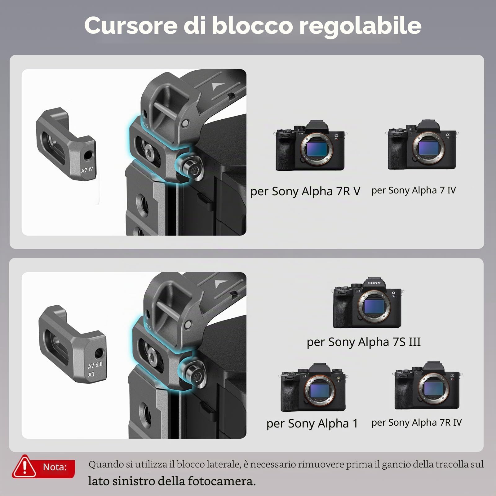 SMALLRIG Gabbia a sgancio rapido per Sony A7R V/A7 IV/A7S III/A7R IV/A1, gabbia per fotocamera con pattino freddo brevettato stile HawkLock/guida NATO/piastra a sgancio rapido per Arca, accesso