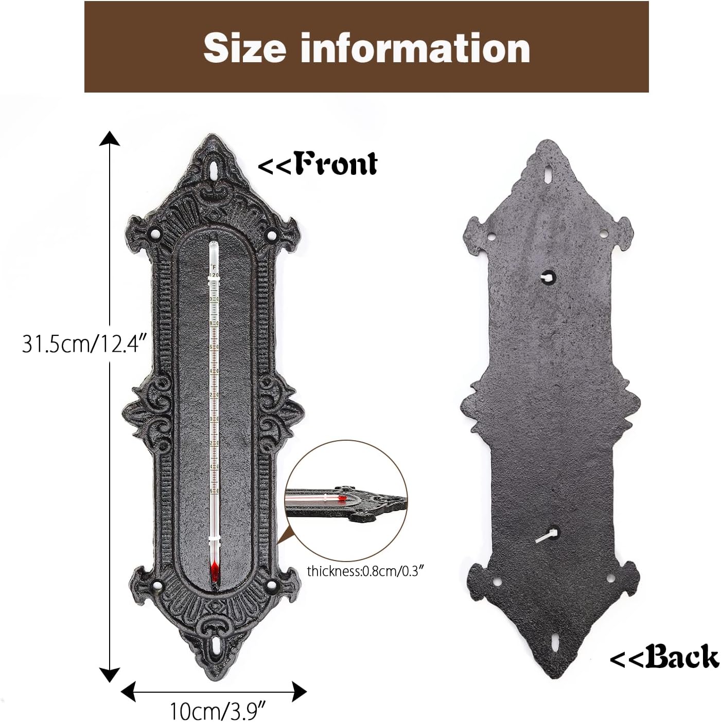 Sungmor Pretty Vintage Wall Mounted Decorative Plaque, Indoor Outdoor Wall Thermometer, Graceful Palace Style Metal Wall Art Decor for Patio Yard Garden Home Temperature Measure