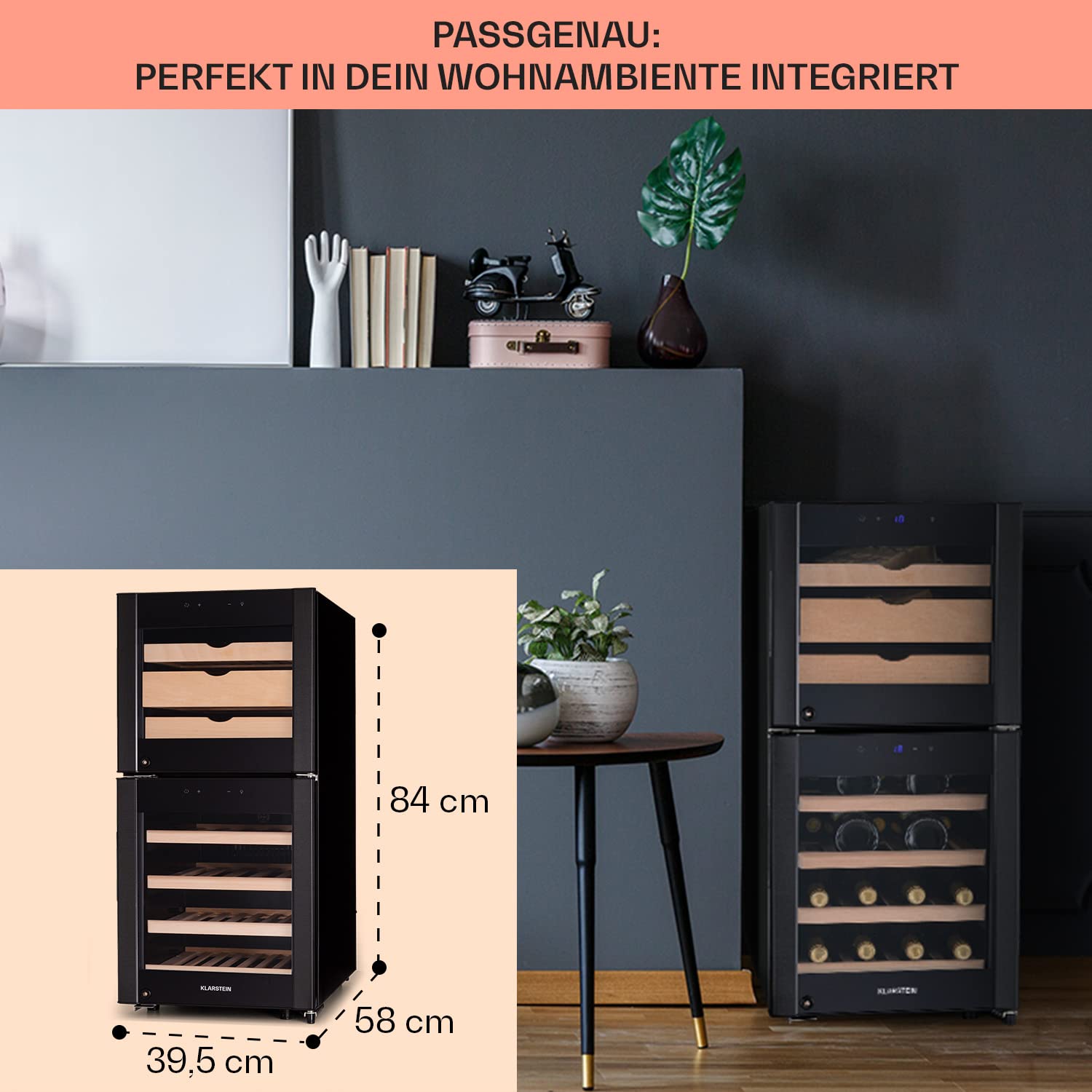 Klarstein Käse- und Weinkühlschrank 89L mit Glastür LED-Display Hygrometer 12-23°C