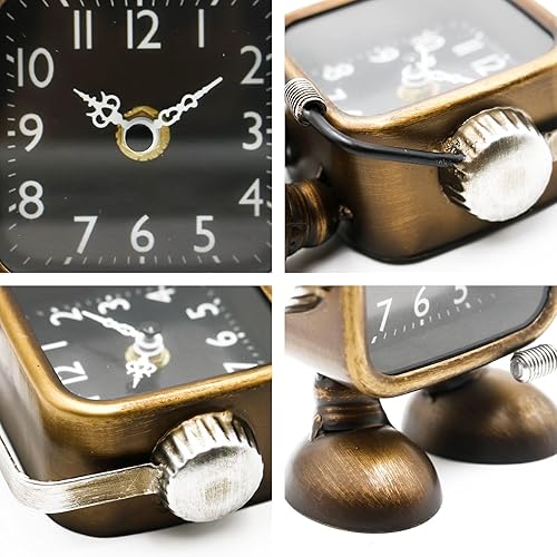 Miniatura 9 de YOUKI Reloj de mesa robot de estilo retro steampunk, reloj de escritorio y estante de estilo industrial, funciona con pilas, reloj silencioso sin