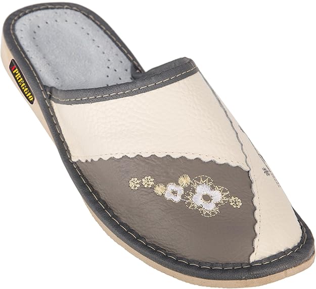 APREGGIO Women's Handmade Leather Slippers with Durable Sole