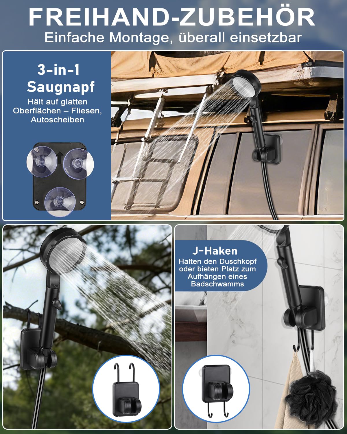 Tragbare Campingdusche mit 13000mAh EXTRA-LANGZEIT Akku, Mobile Outdoor Dusche mit Pumpe, Pausenfunktion & Temperaturanzeige für Mehrtägiges Camping, Mehrfache Tierwäsche & Langfristige Autowäsche