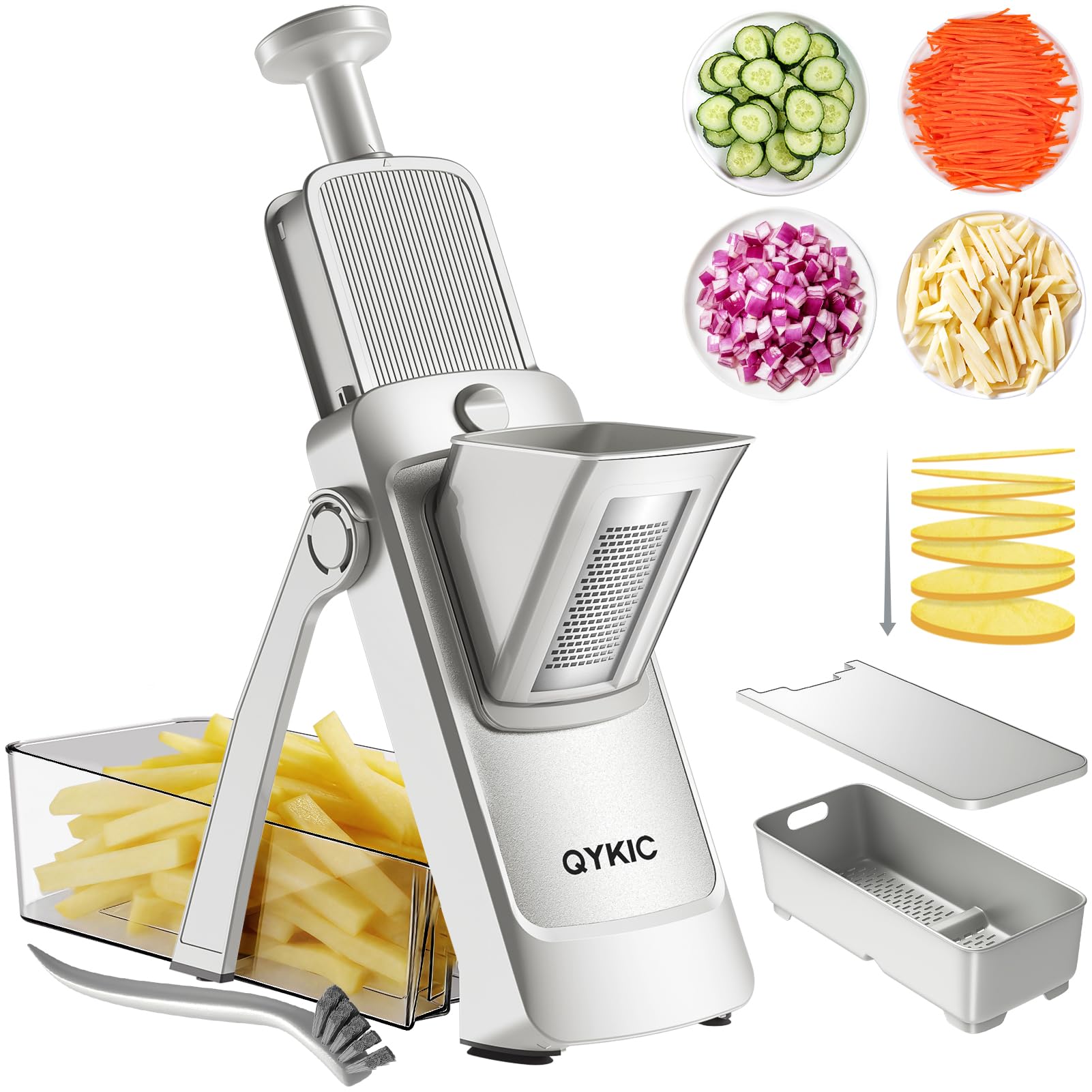 QYKIC Safe Mandoline Slicer,Vegetable Potato Slice Food Cutter for Kitchen,Thickness Adju…