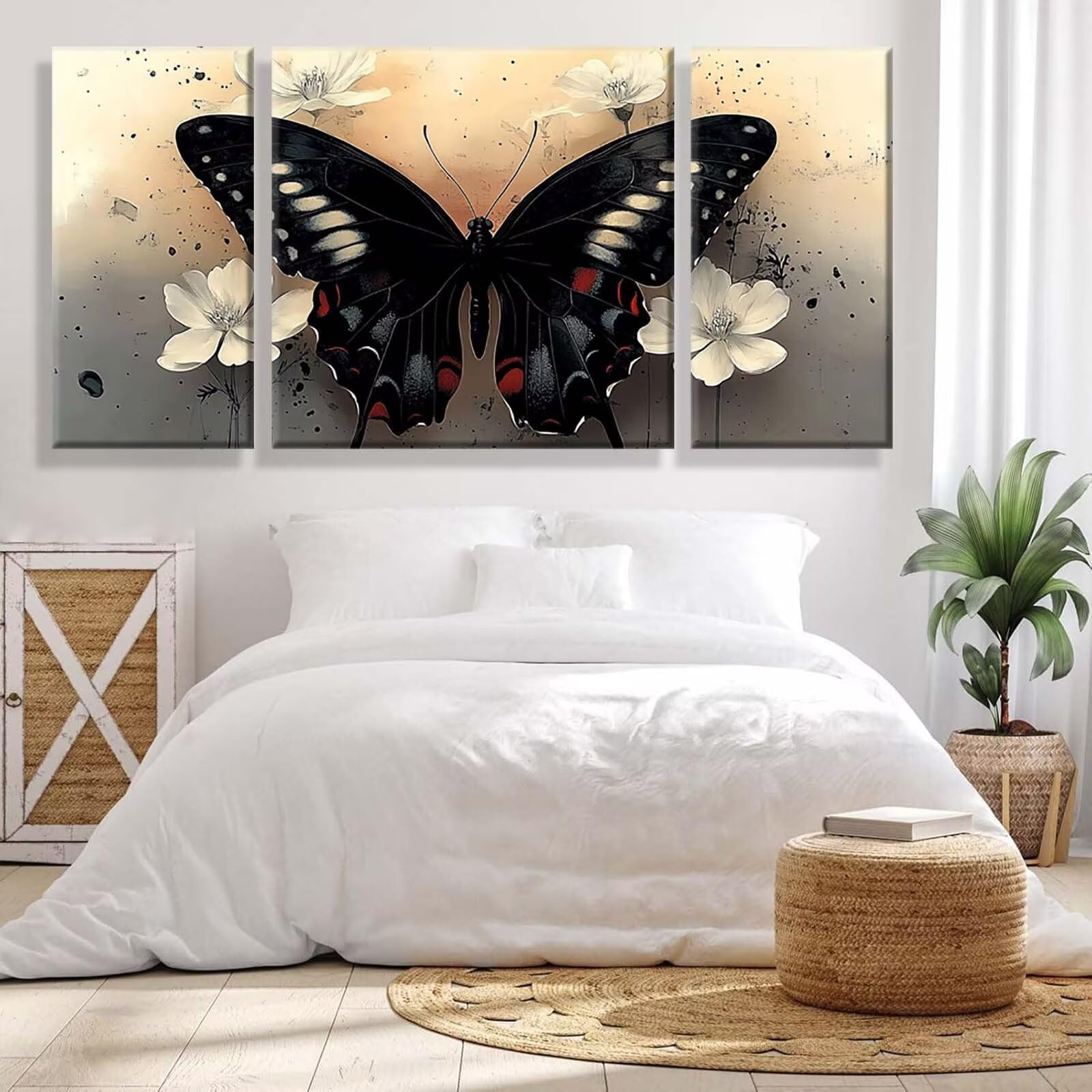 3 Pezzi Dipingere con i Numeri adulti, Paint by Numbers Fiore Farfalla, Kit Lavoretti Creativi, Kit di Pittura Acrilica Fai-da-Te, con 3- Pennello, Decorazioni Casa 70x140cm (Senza Cornice) y1s-615