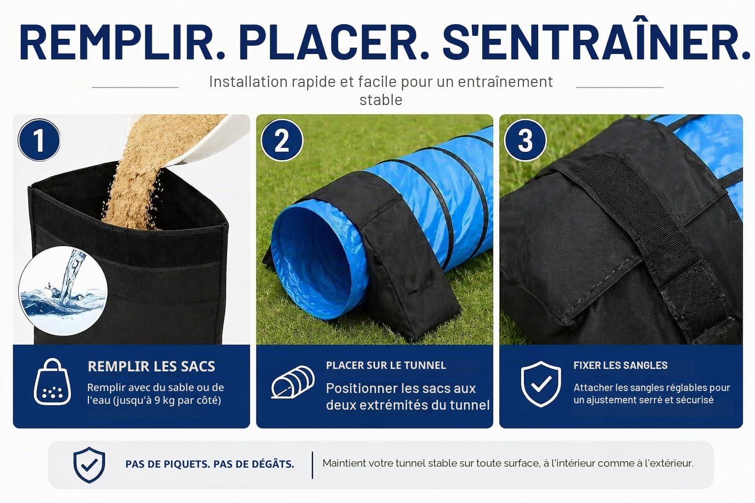 IRSTBL Lot de 2 sacs de selle tunnel d'agilité pour chien - Poids très résistant et étanche pour tunnels de 45 à 61 cm - 9 kg de chaque côté - Avec sifflet d'entraînement